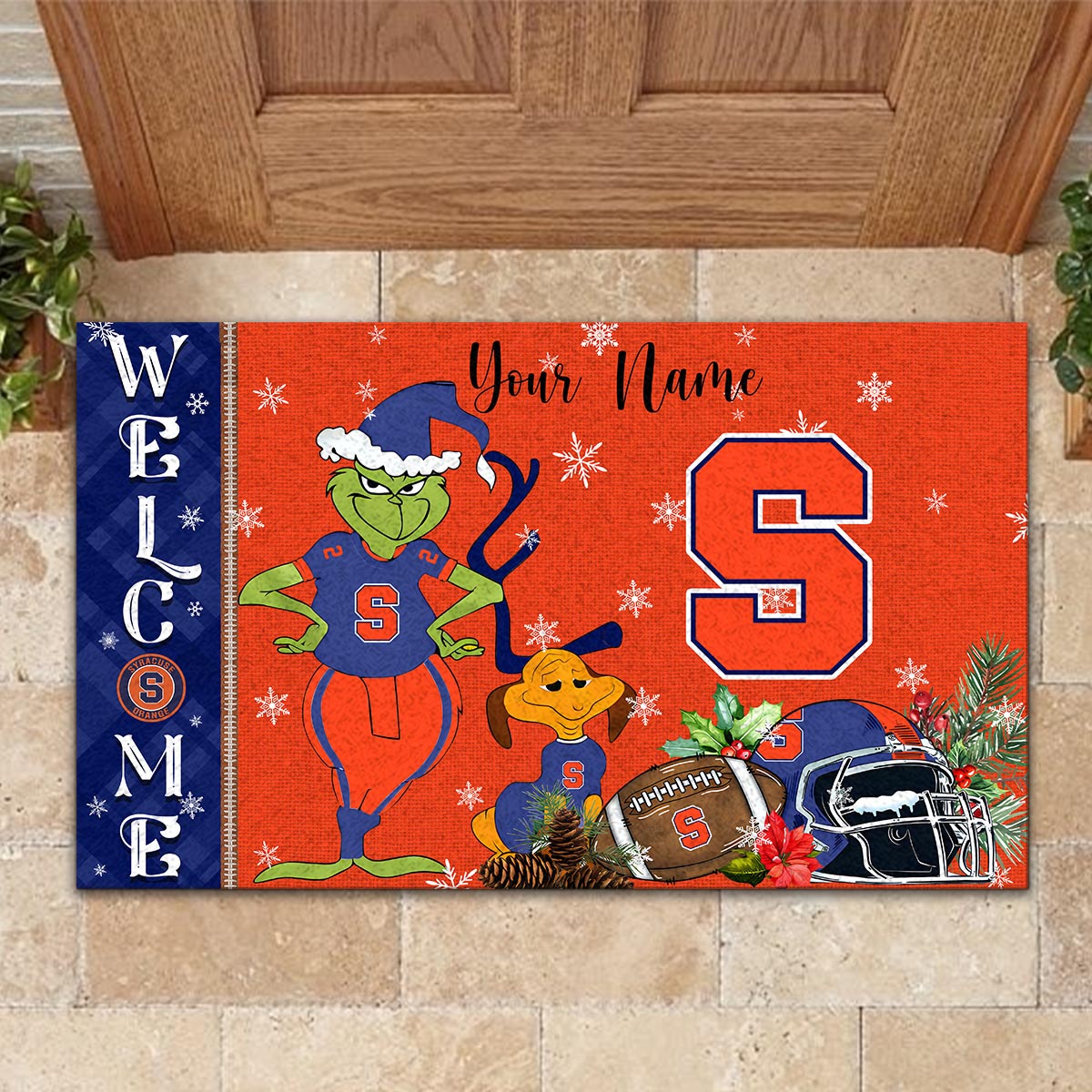 Syracuse Orange Grinch Christmas Welcome Football Doormat - Famjoys Syracuse Orange Grinch Christmas Welcome Football Doormat - Famjoys