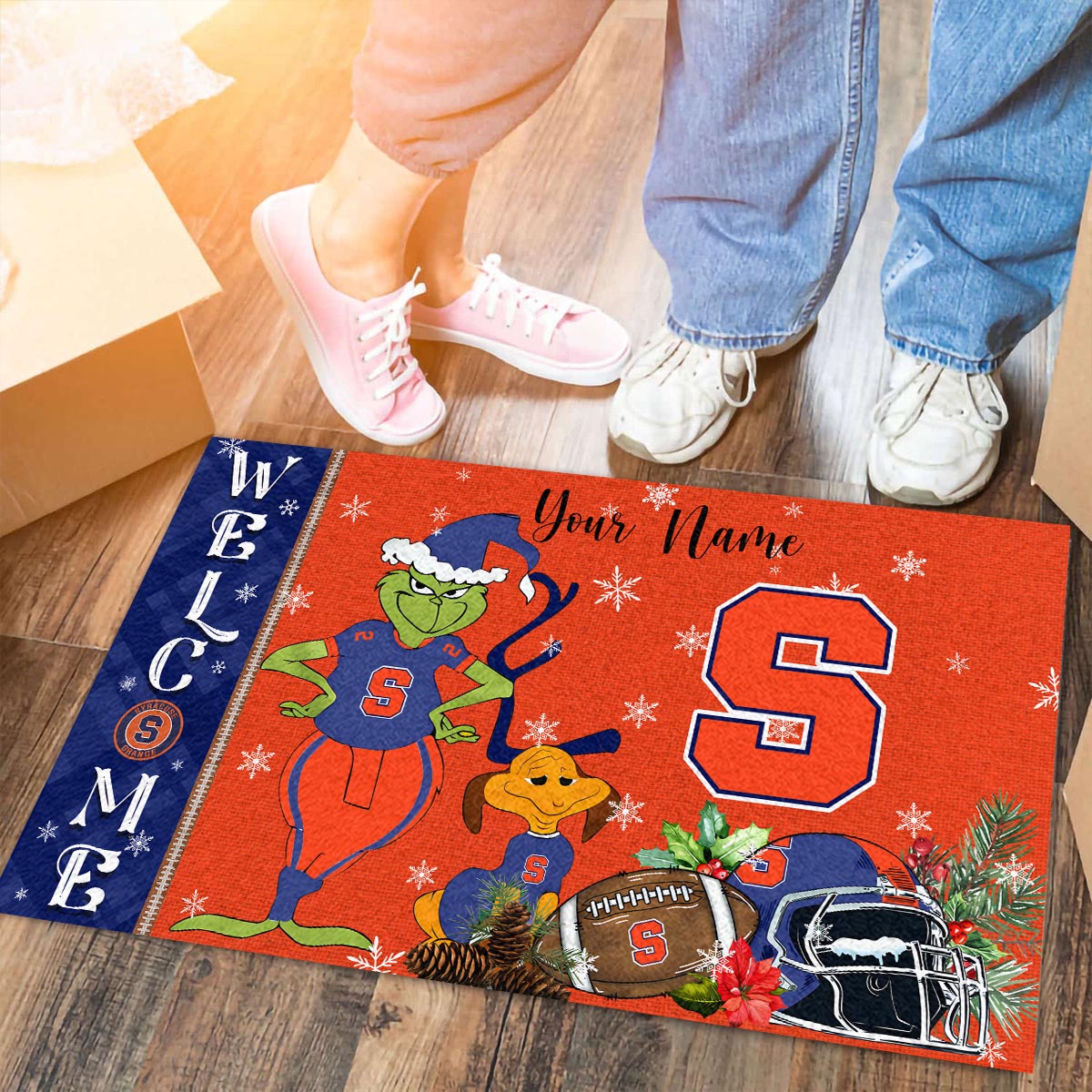 Syracuse Orange Grinch Christmas Welcome Football Doormat - Famjoys Syracuse Orange Grinch Christmas Welcome Football Doormat - Famjoys