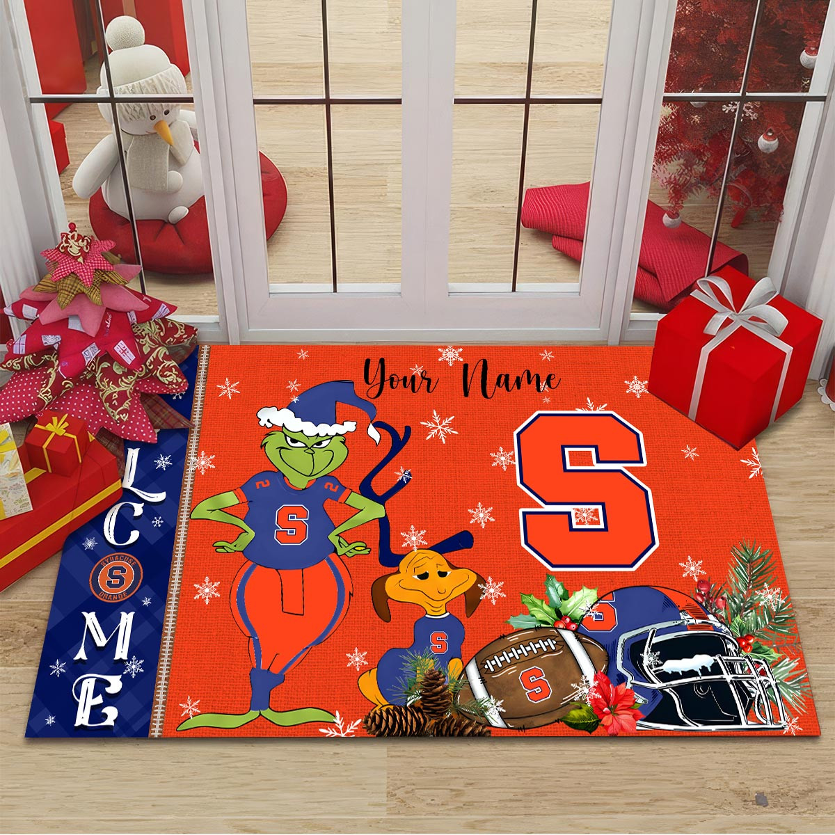 Syracuse Orange Grinch Christmas Welcome Football Doormat - Famjoys Syracuse Orange Grinch Christmas Welcome Football Doormat - Famjoys
