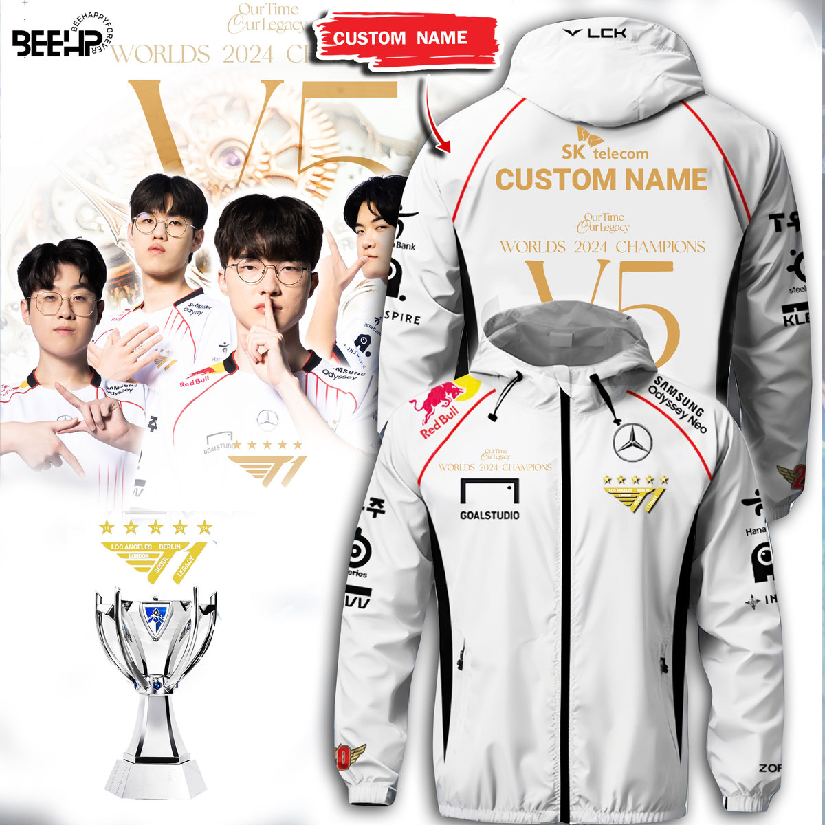 T1 World Champions Custom Name Hooded Wind Jacket - Famjoys T1 World Champions Custom Name Hooded Wind Jacket - Famjoys
