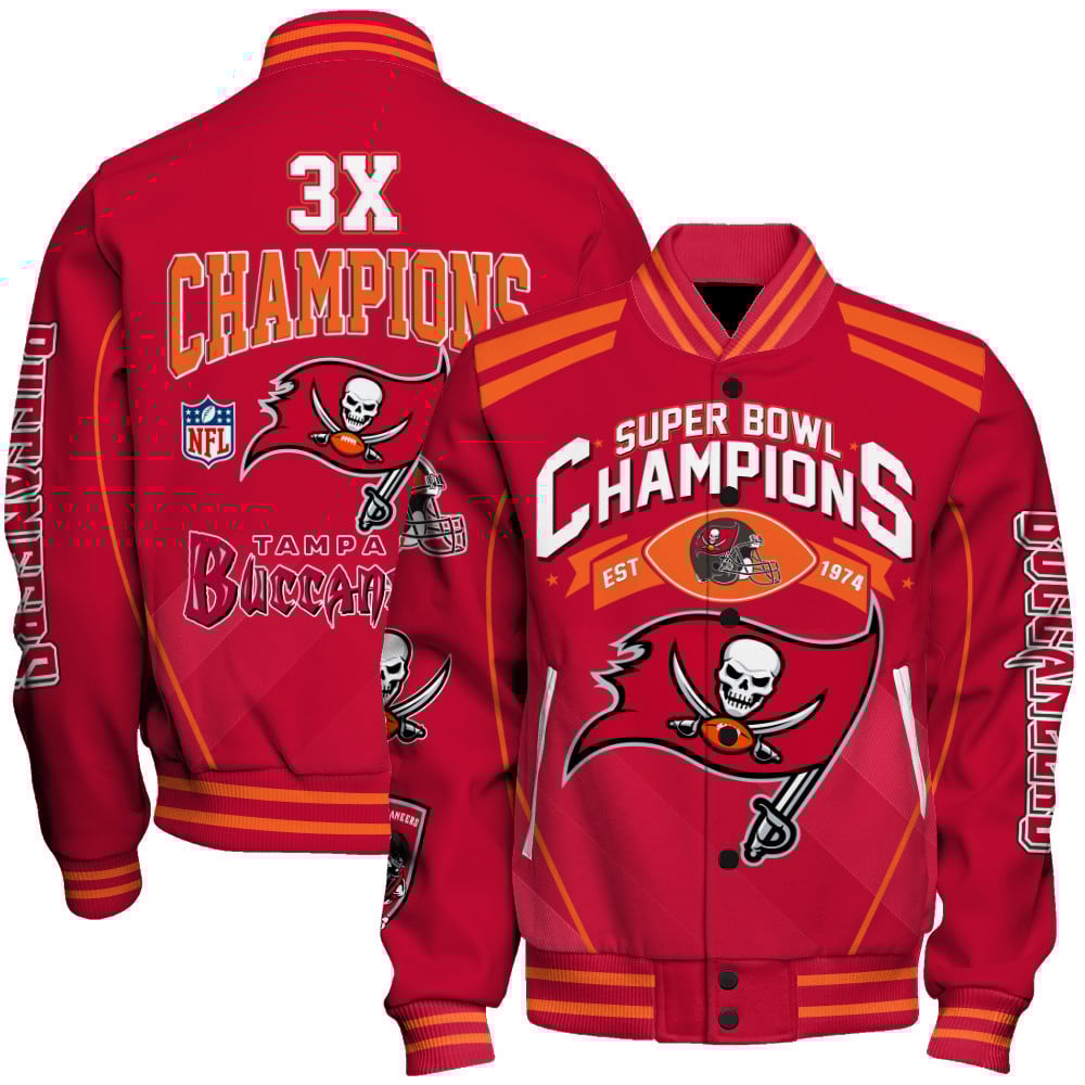 Tampa Bay Buccaneers 3X Super Bowl Champions Varsity Jacket - Famjoys Tampa Bay Buccaneers 3X Super Bowl Champions Varsity Jacket - Famjoys