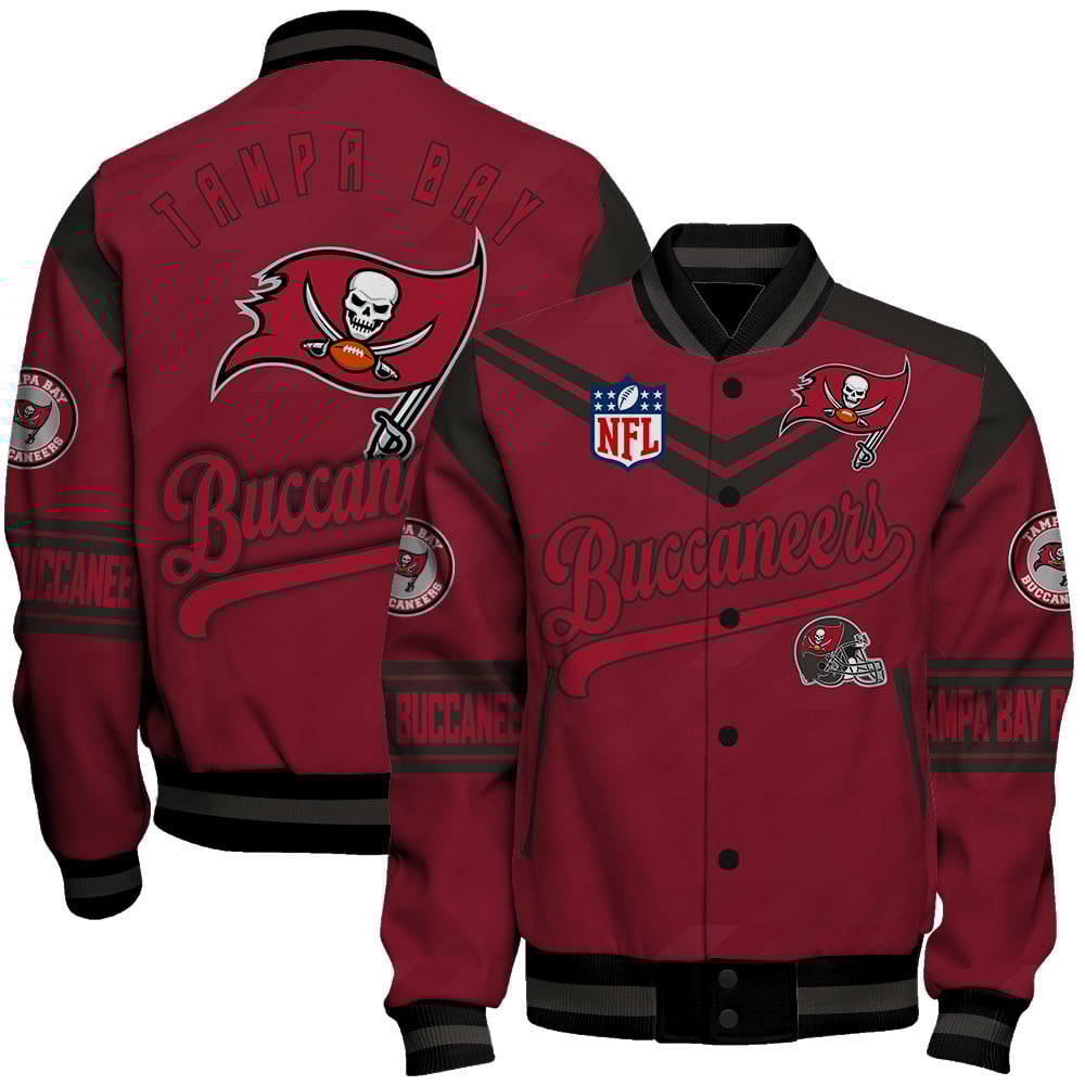 Tampa Bay Buccaneers American Football League Pattern Varsity Jacket SH1 V2 - Famjoys Tampa Bay Buccaneers American Football League Pattern Varsity Jacket SH1 V2 - Famjoys