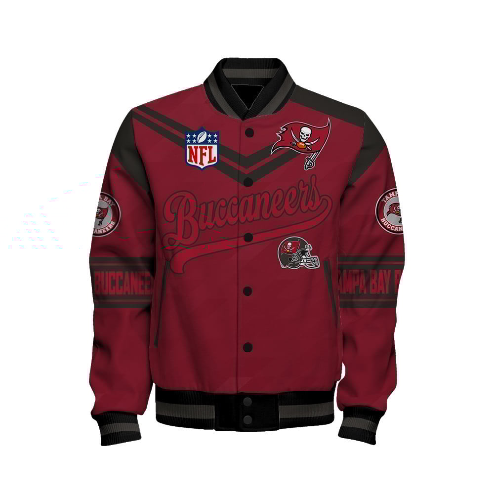 Tampa Bay Buccaneers American Football League Pattern Varsity Jacket SH1 V2 - Famjoys Tampa Bay Buccaneers American Football League Pattern Varsity Jacket SH1 V2 - Famjoys