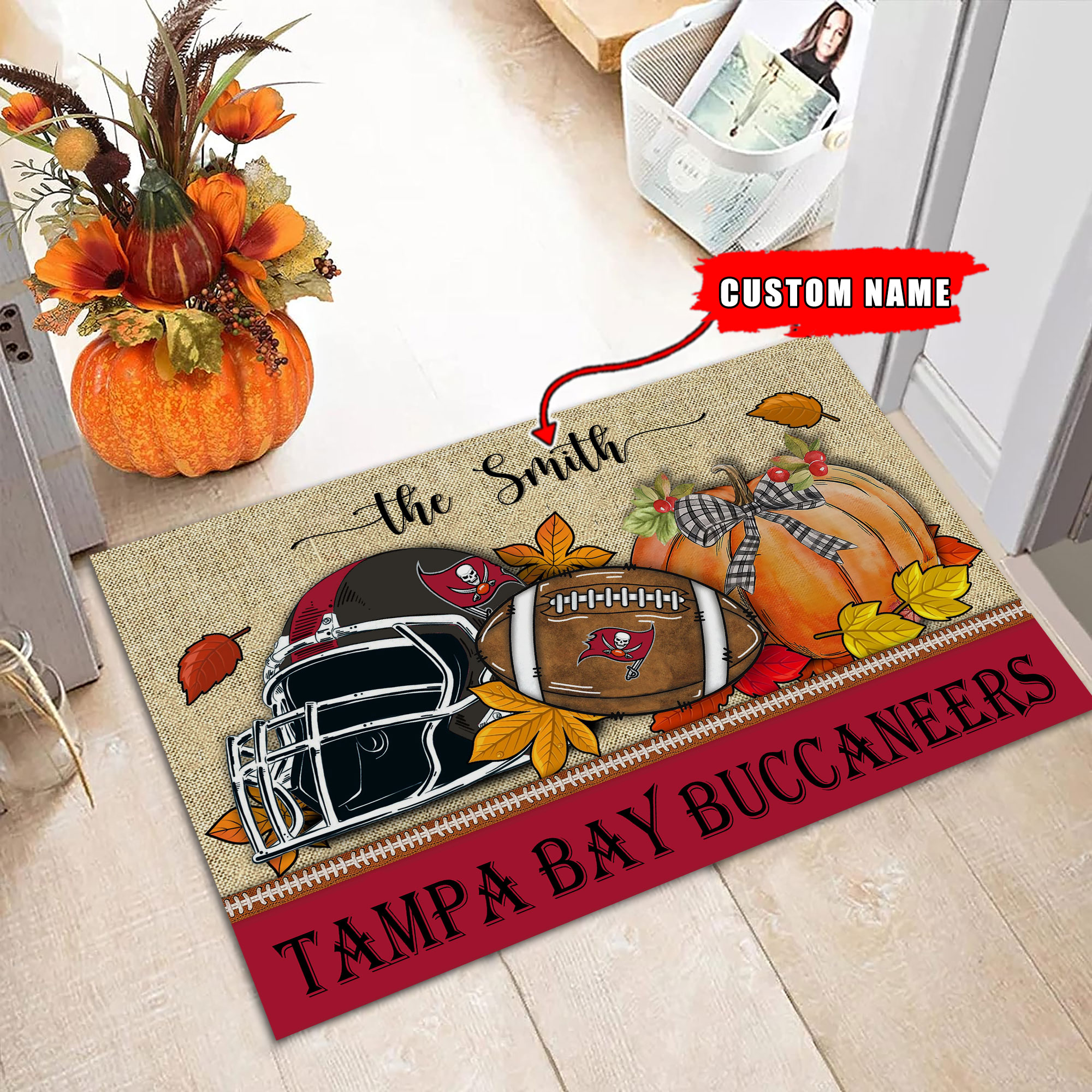 Tampa Bay Buccaneers Fall Football Doormat - Famjoys Tampa Bay Buccaneers Fall Football Doormat - Famjoys