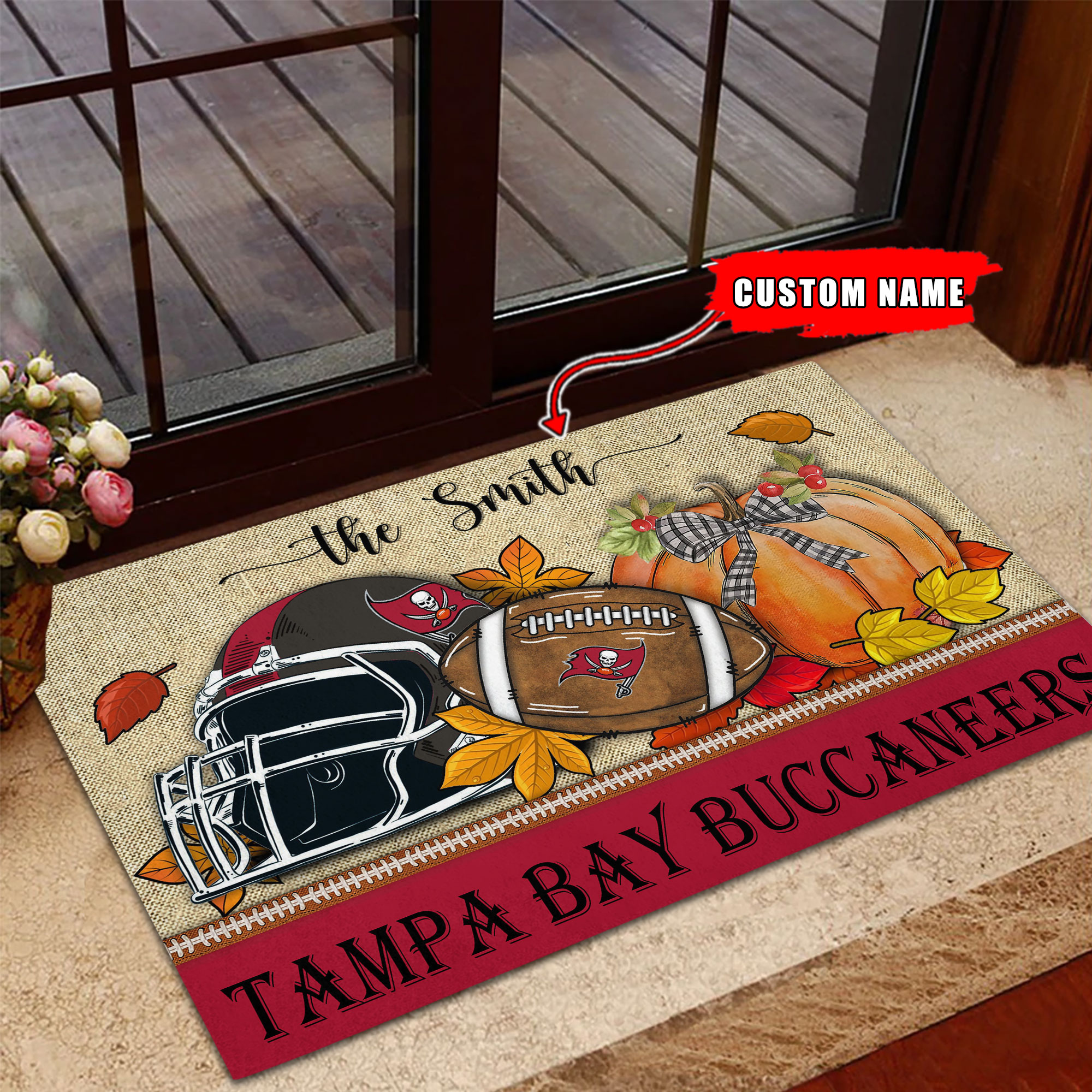 Tampa Bay Buccaneers Fall Football Doormat - Famjoys Tampa Bay Buccaneers Fall Football Doormat - Famjoys