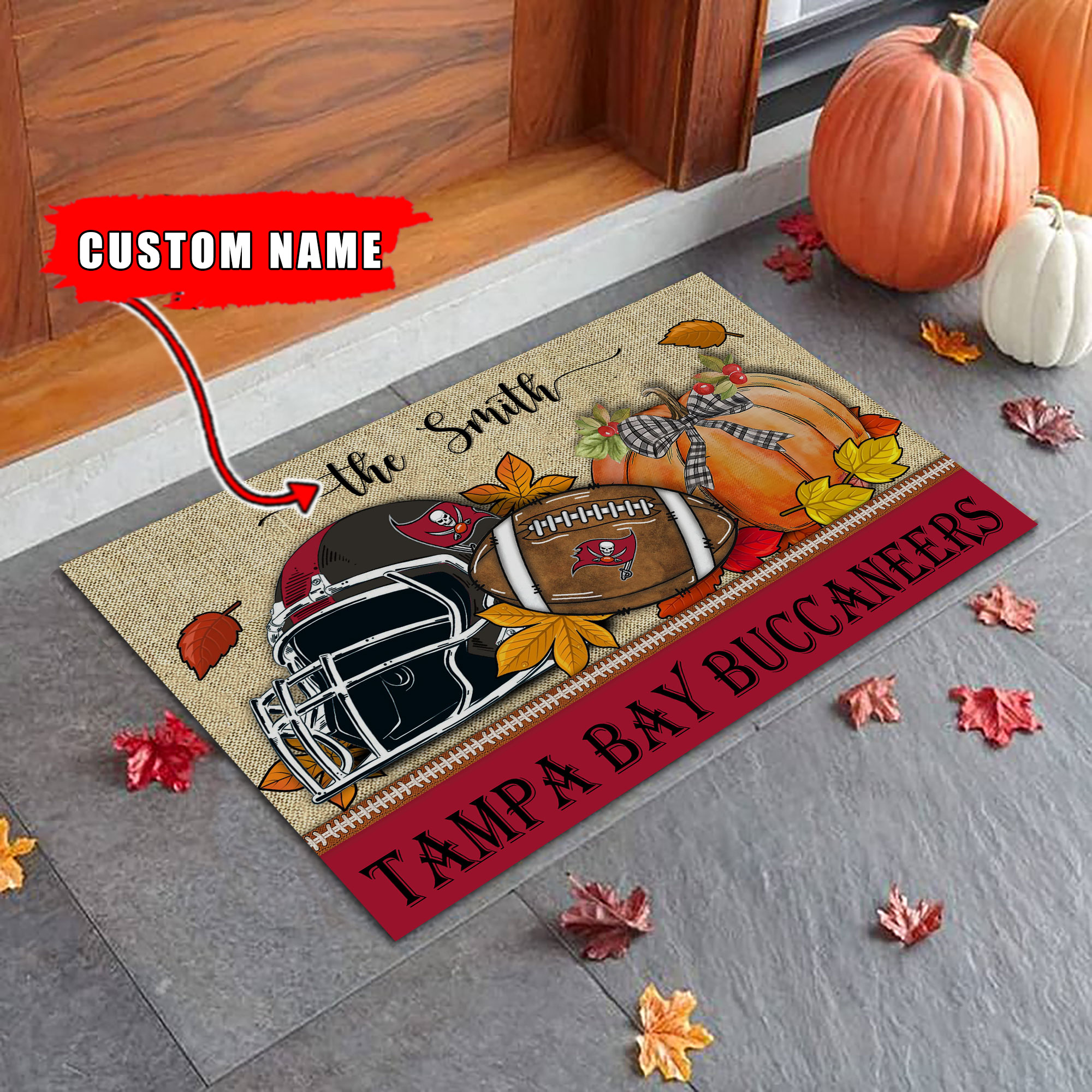 Tampa Bay Buccaneers Fall Football Doormat - Famjoys Tampa Bay Buccaneers Fall Football Doormat - Famjoys