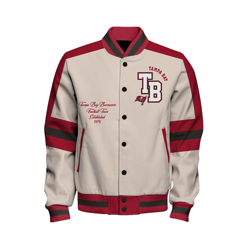 Tampa Bay Buccaneers - Feel The Power Unisex Varsity Jacket - Famjoys Tampa Bay Buccaneers - Feel The Power Unisex Varsity Jacket - Famjoys
