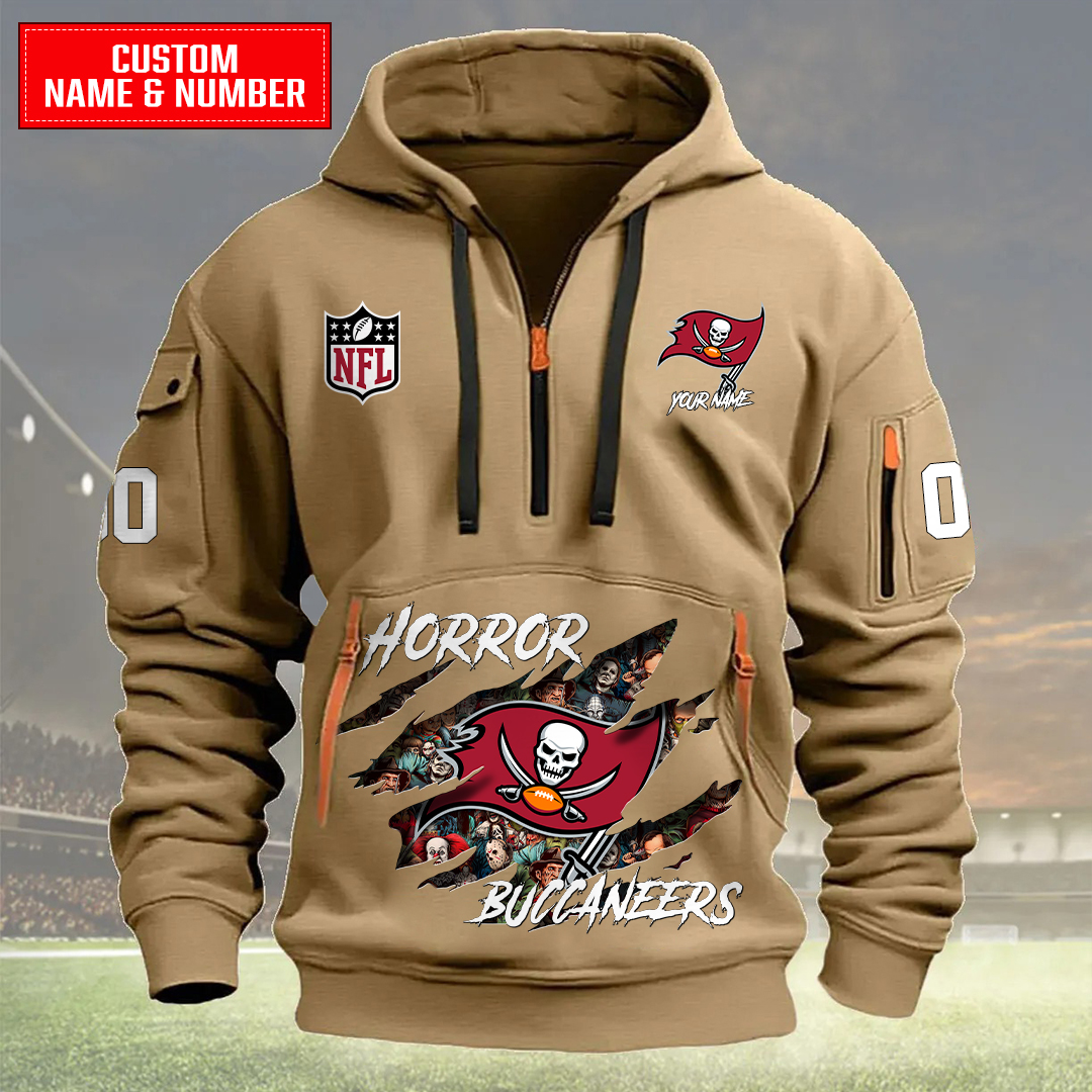 Tampa Bay Buccaneers Halloween Horror Collection Personalize Quarter Zip Hoodie AZCAQZH000015 - Famjoys Tampa Bay Buccaneers Halloween Horror Collection Personalize Quarter Zip Hoodie AZCAQZH000015 - Famjoys