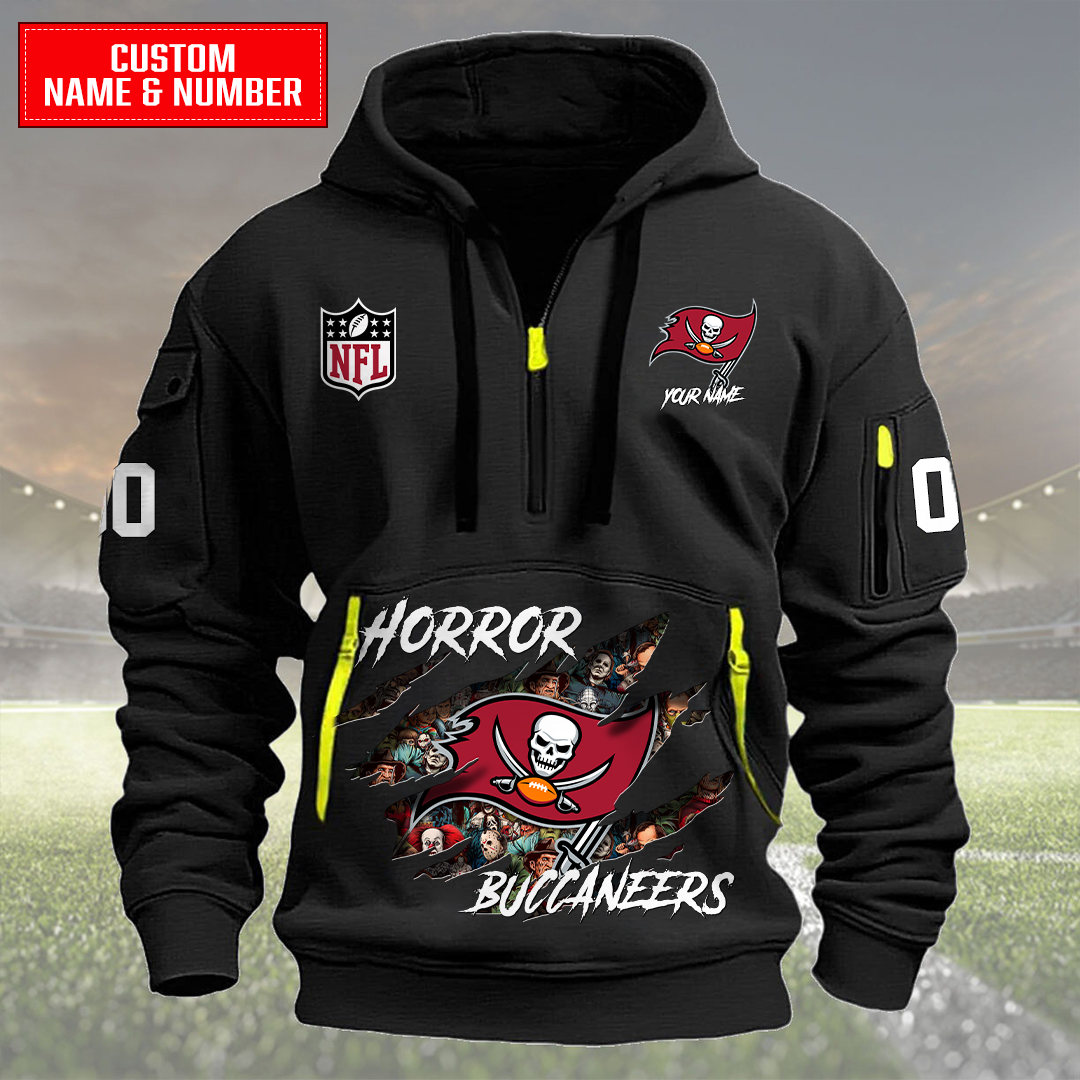 Tampa Bay Buccaneers Halloween Horror Collection Personalize Quarter Zip Hoodie AZCAQZH000015 - Famjoys Tampa Bay Buccaneers Halloween Horror Collection Personalize Quarter Zip Hoodie AZCAQZH000015 - Famjoys