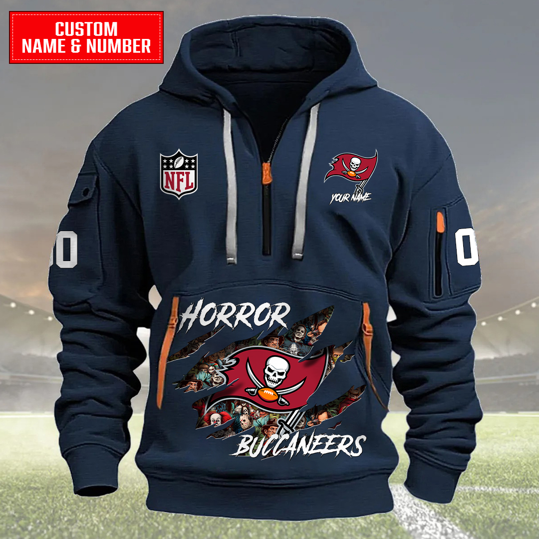 Tampa Bay Buccaneers Halloween Horror Collection Personalize Quarter Zip Hoodie AZCAQZH000015 - Famjoys Tampa Bay Buccaneers Halloween Horror Collection Personalize Quarter Zip Hoodie AZCAQZH000015 - Famjoys