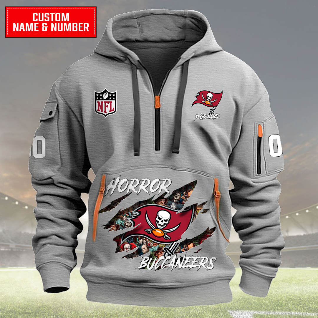 Tampa Bay Buccaneers Halloween Horror Collection Personalize Quarter Zip Hoodie AZCAQZH000015 - Famjoys Tampa Bay Buccaneers Halloween Horror Collection Personalize Quarter Zip Hoodie AZCAQZH000015 - Famjoys