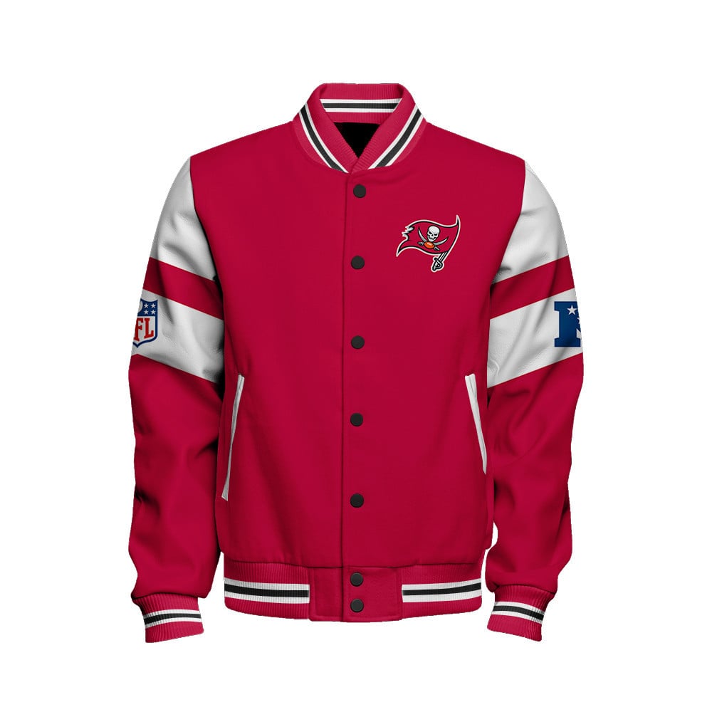 Tampa Bay Buccaneers National Football Conference Unisex Varsity Jacket V11 - Famjoys Tampa Bay Buccaneers National Football Conference Unisex Varsity Jacket V11 - Famjoys