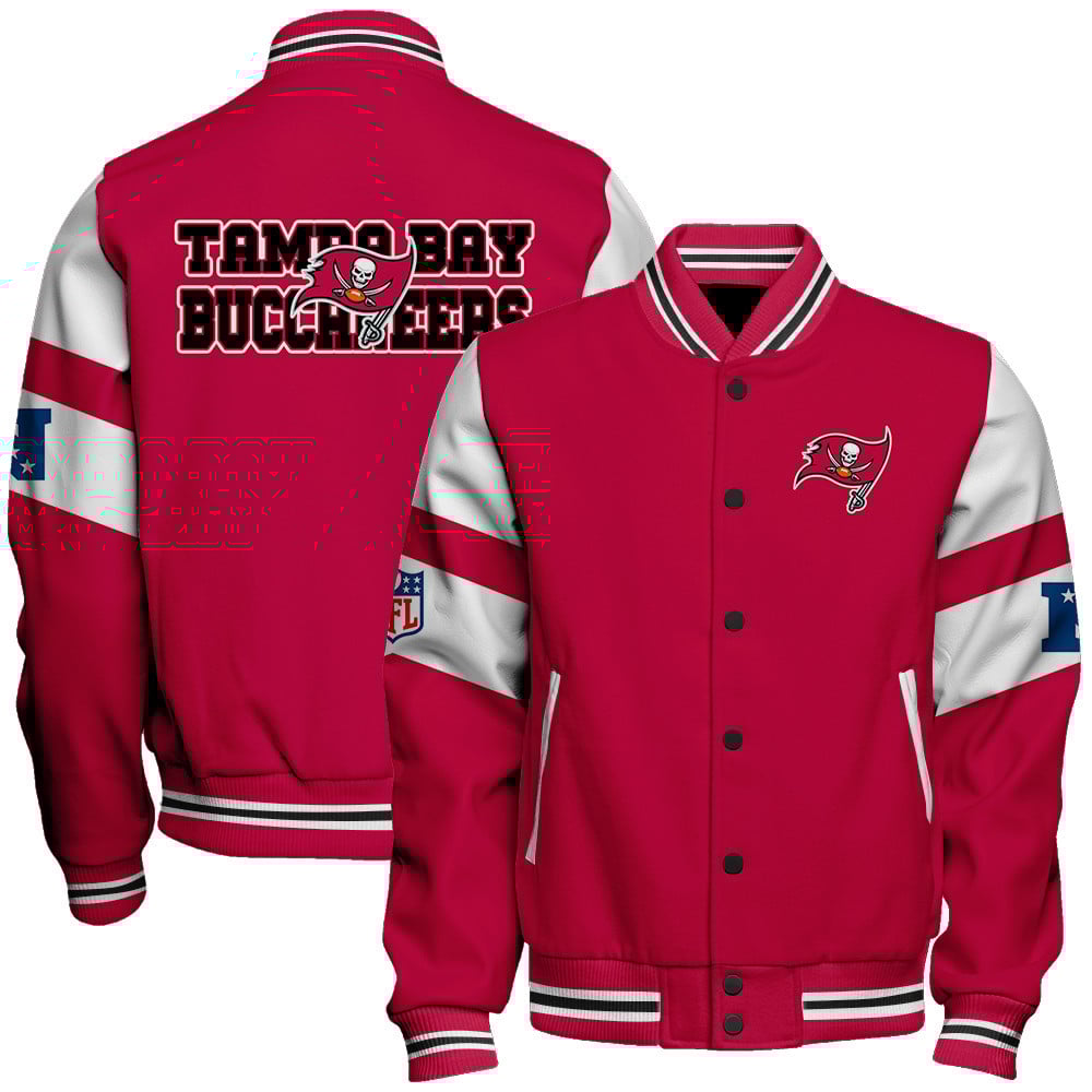 Tampa Bay Buccaneers National Football Conference Unisex Varsity Jacket V11 - Famjoys Tampa Bay Buccaneers National Football Conference Unisex Varsity Jacket V11 - Famjoys