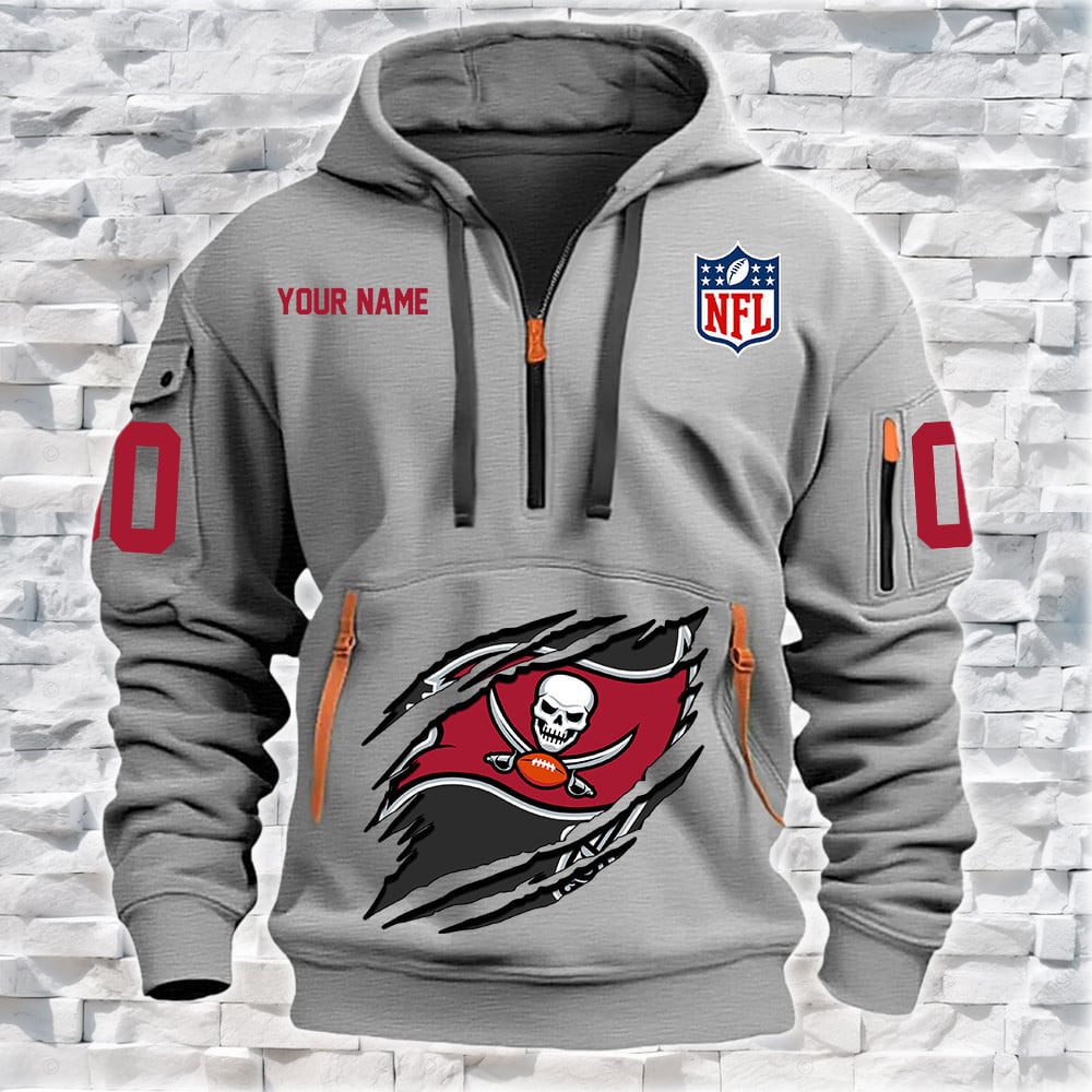 Tampa Bay Buccaneers New Personalized Quarter Zip Hoodie NA020 - Famjoys Tampa Bay Buccaneers New Personalized Quarter Zip Hoodie NA020 - Famjoys