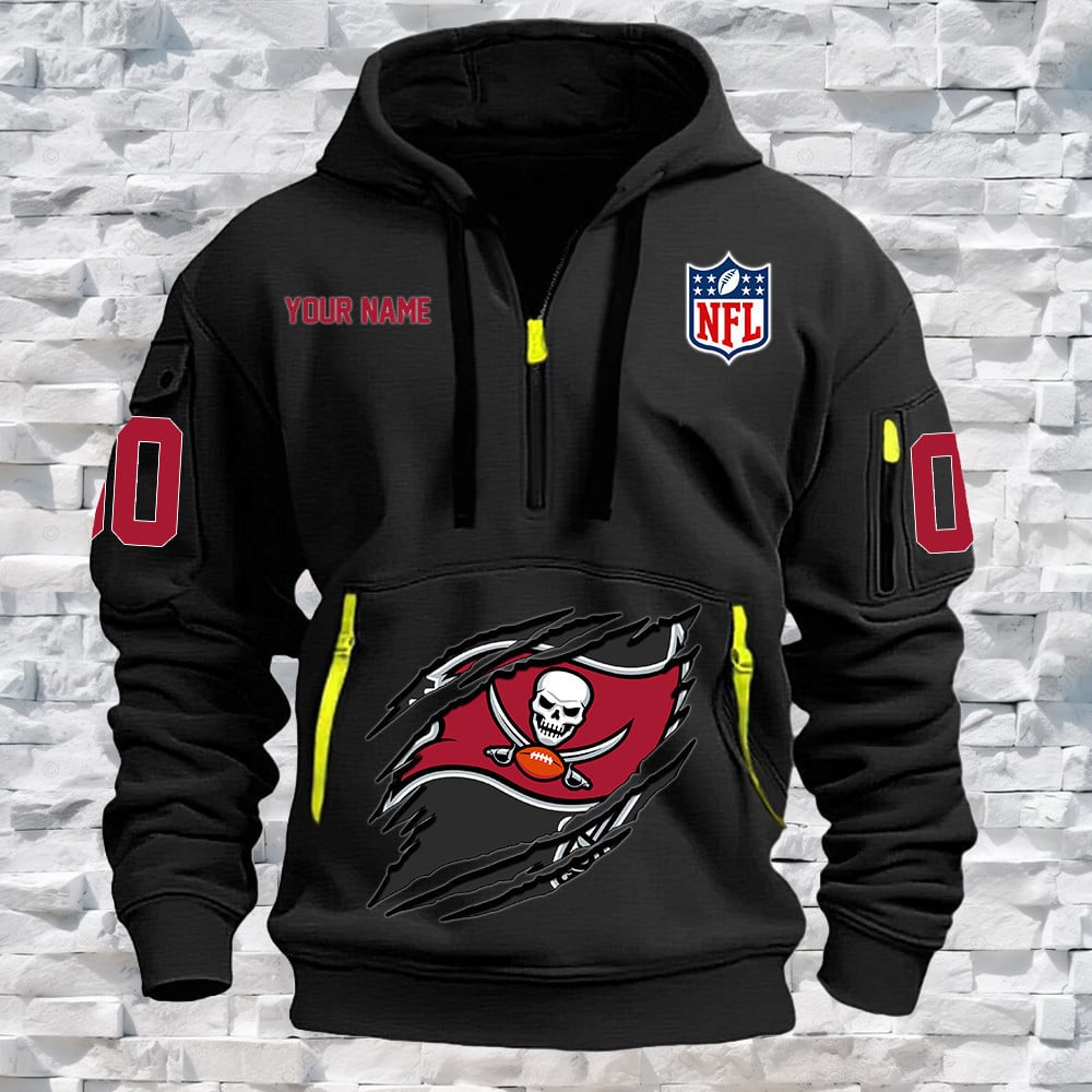 Tampa Bay Buccaneers New Personalized Quarter Zip Hoodie NA020 - Famjoys Tampa Bay Buccaneers New Personalized Quarter Zip Hoodie NA020 - Famjoys