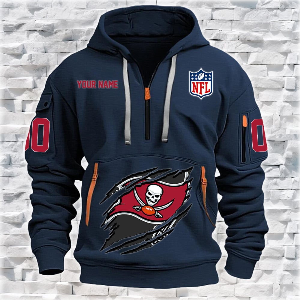 Tampa Bay Buccaneers New Personalized Quarter Zip Hoodie NA020 - Famjoys Tampa Bay Buccaneers New Personalized Quarter Zip Hoodie NA020 - Famjoys