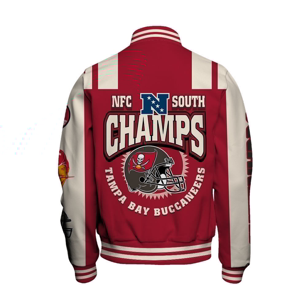 Tampa Bay Buccaneers NFC South Champions We're On Fire Varsity Jacket - Famjoys Tampa Bay Buccaneers NFC South Champions We're On Fire Varsity Jacket - Famjoys