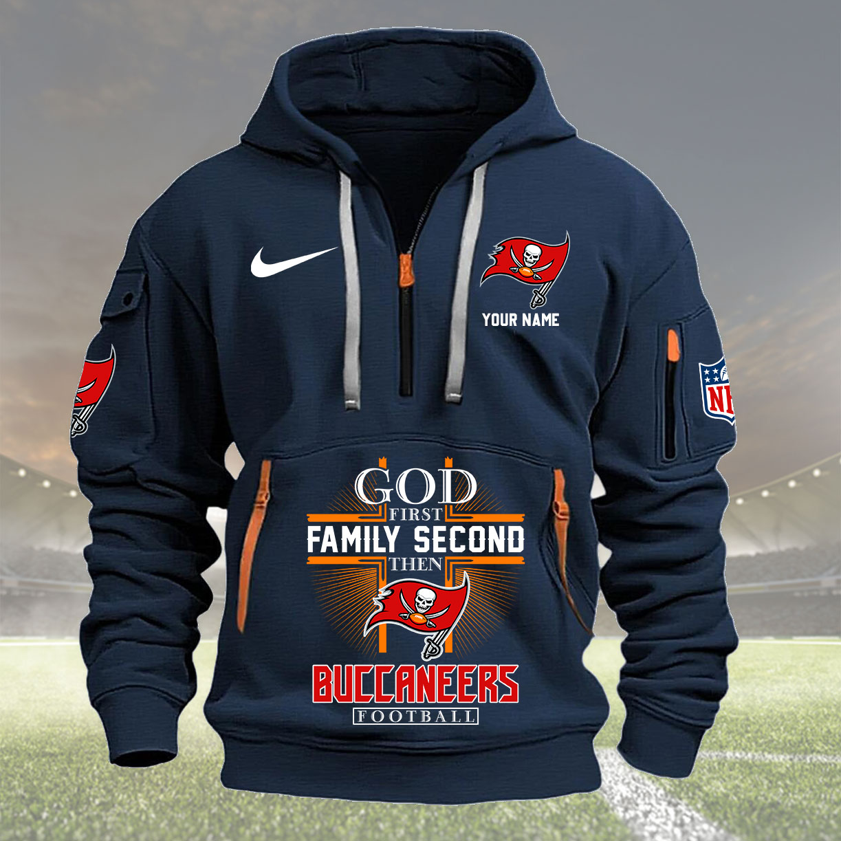 Tampa Bay Buccaneers Personalized Quarter Zip Hoodie New Collection AZBTQZH000270 - Famjoys Tampa Bay Buccaneers Personalized Quarter Zip Hoodie New Collection AZBTQZH000270 - Famjoys
