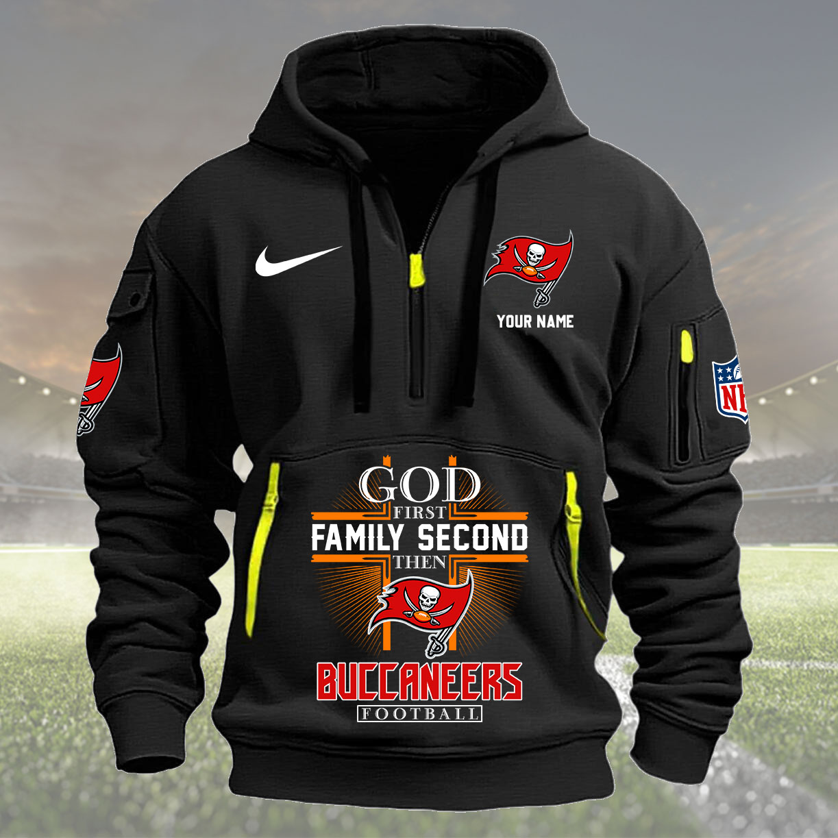 Tampa Bay Buccaneers Personalized Quarter Zip Hoodie New Collection AZBTQZH000270 - Famjoys Tampa Bay Buccaneers Personalized Quarter Zip Hoodie New Collection AZBTQZH000270 - Famjoys