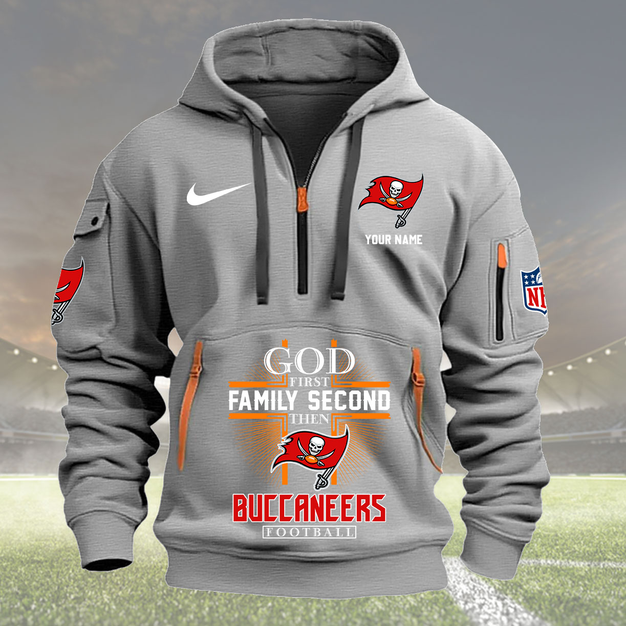 Tampa Bay Buccaneers Personalized Quarter Zip Hoodie New Collection AZBTQZH000270 - Famjoys Tampa Bay Buccaneers Personalized Quarter Zip Hoodie New Collection AZBTQZH000270 - Famjoys