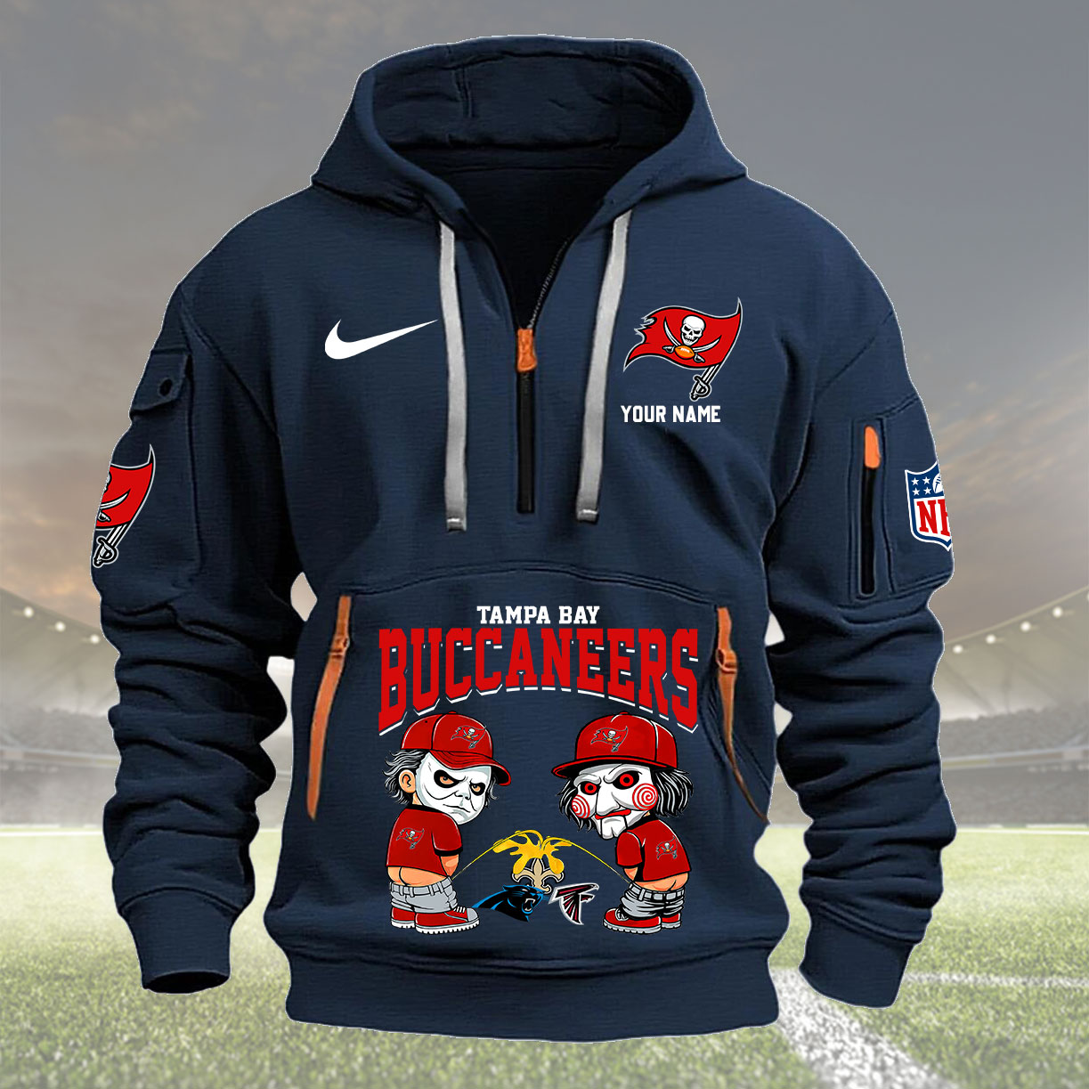 Tampa Bay Buccaneers Personalized Quarter Zip Hoodie New Collection AZBTQZH000272 - Famjoys Tampa Bay Buccaneers Personalized Quarter Zip Hoodie New Collection AZBTQZH000272 - Famjoys