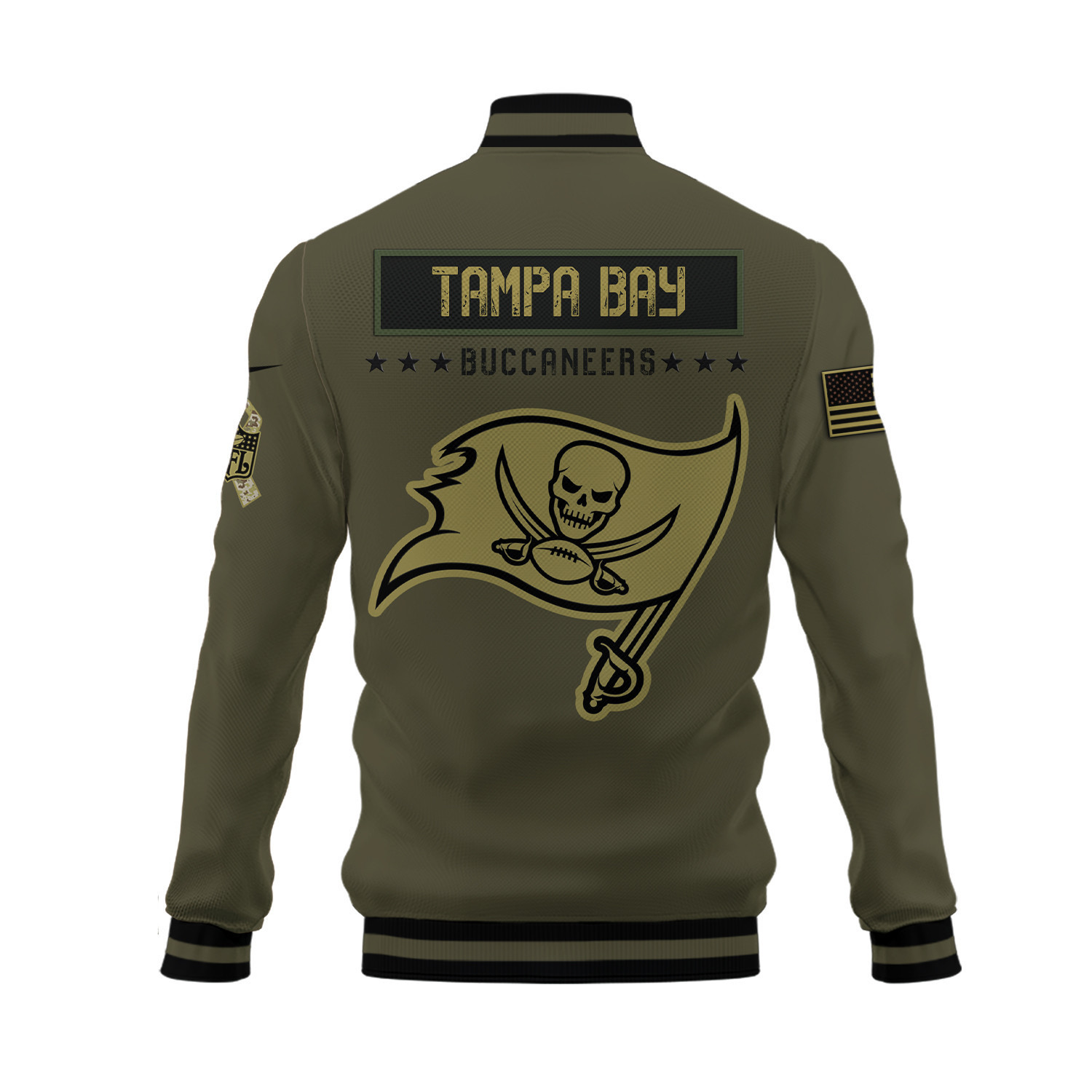 Tampa Bay Buccaneers Salute To Service Club Baseball Jacket Varsity Jacket - Green - Famjoys Tampa Bay Buccaneers Salute To Service Club Baseball Jacket Varsity Jacket - Green - Famjoys