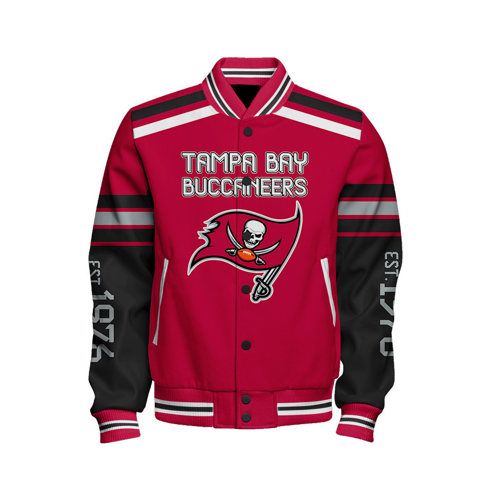 Tampa Bay Buccaneers Skull And Gloves Pattern Varsity Jacket