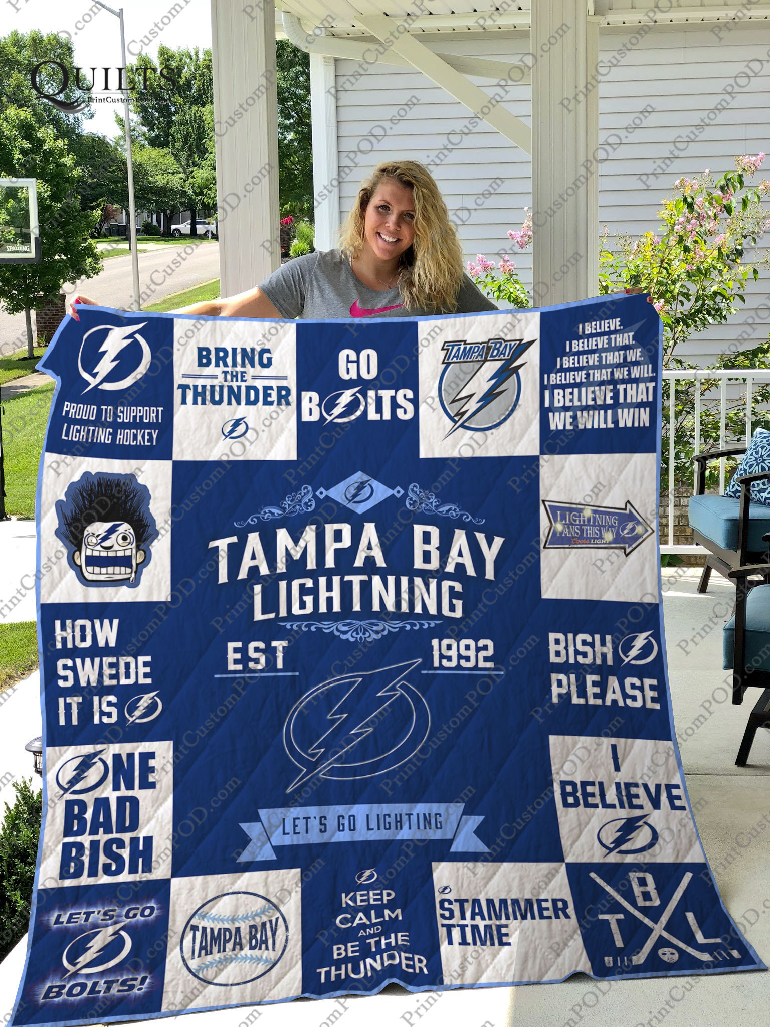 Tampa Bay Lightning Quilt Blanket 01 - Famjoys Tampa Bay Lightning Quilt Blanket 01 - Famjoys