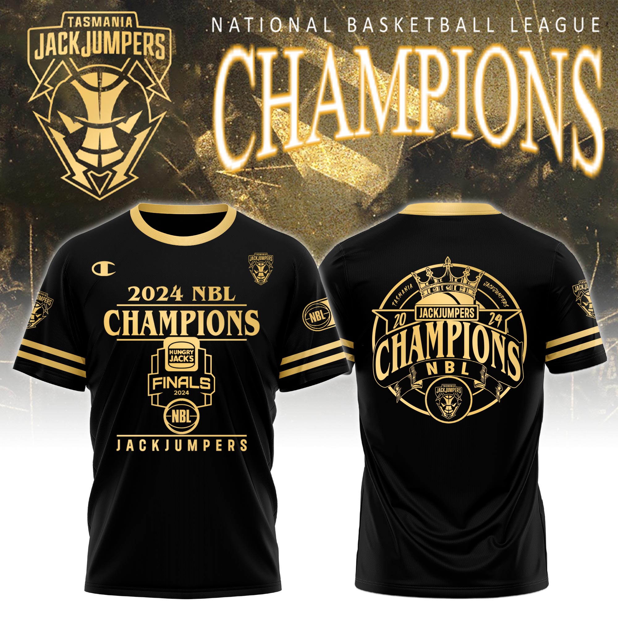 Tasmania JackJumpers NBL Champions Golden Tee - Famjoys Tasmania JackJumpers NBL Champions Golden Tee - Famjoys