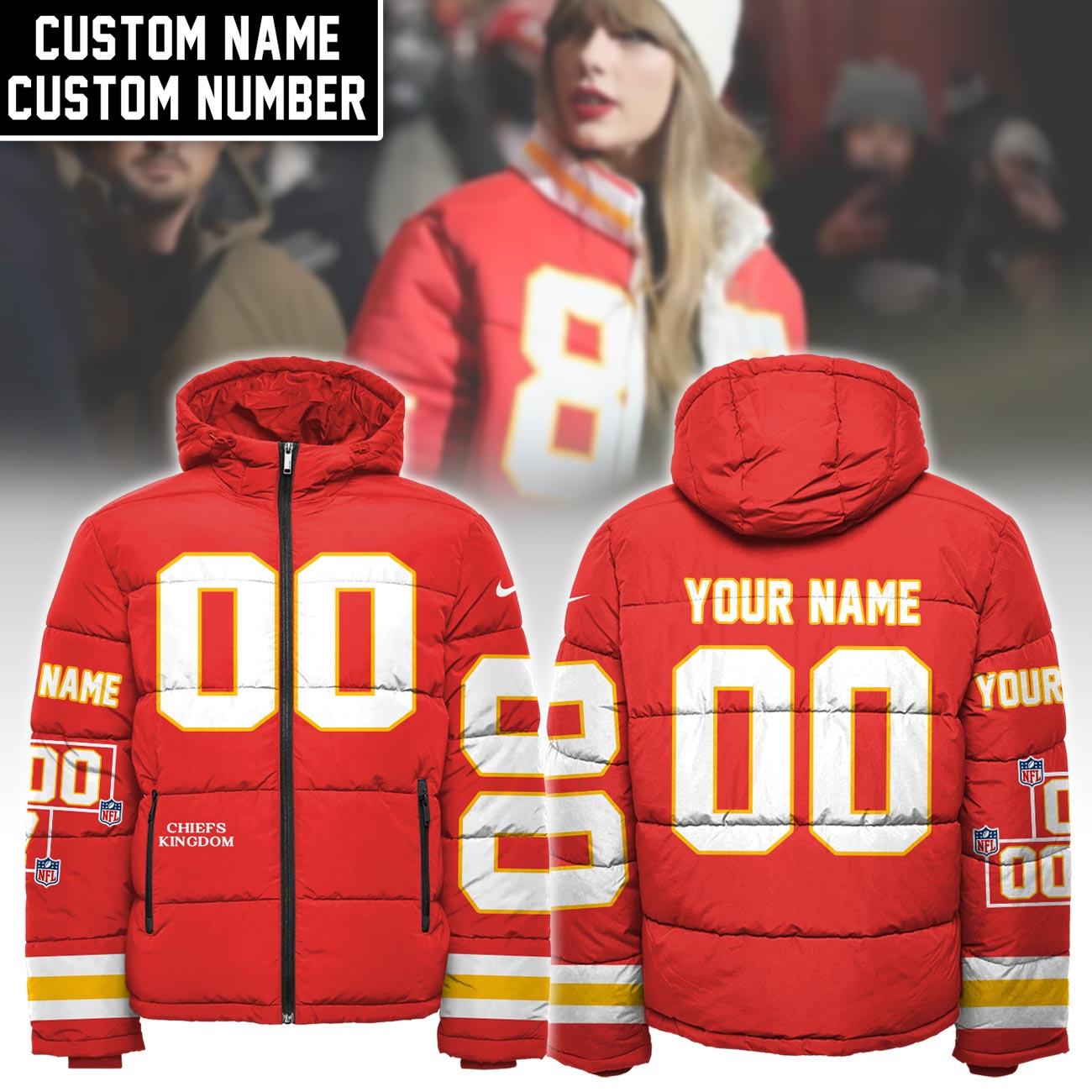 Taylor Kansas City Chiefs Down Jacket Edtion Custom Name and Number - Famjoys Taylor Kansas City Chiefs Down Jacket Edtion Custom Name and Number - Famjoys