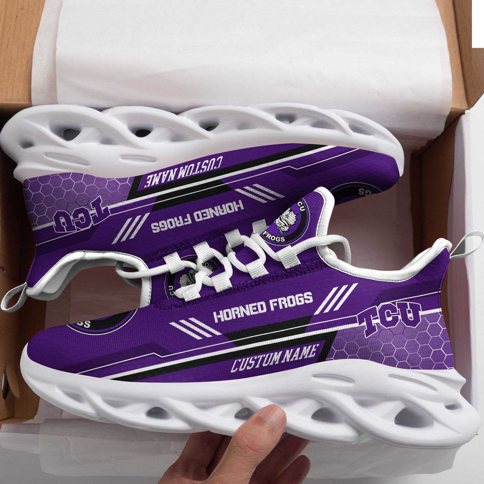 TCU Horned Frogs Custom Personalized Max Soul Sneakers Shoes - Famjoys TCU Horned Frogs Custom Personalized Max Soul Sneakers Shoes - Famjoys