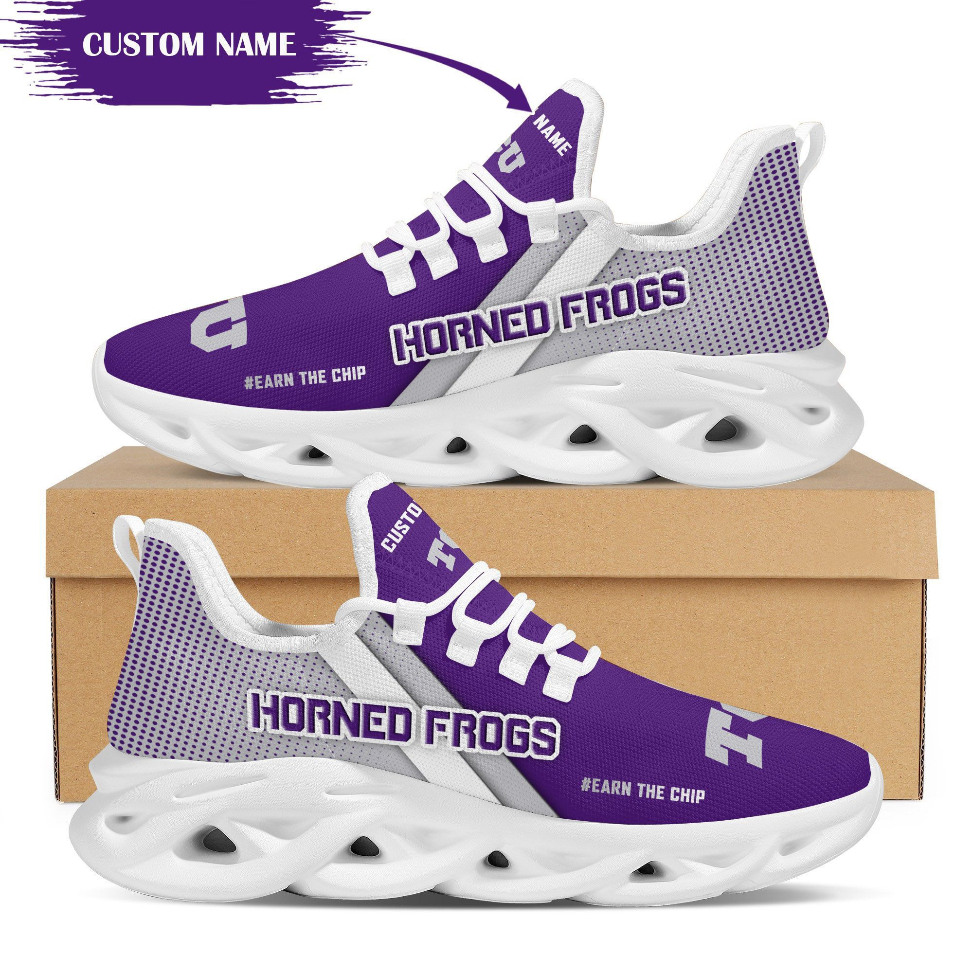 TCU Horned Frogs Custom Personalized Max Soul Sneakers Shoes Texas Christian University - Famjoys TCU Horned Frogs Custom Personalized Max Soul Sneakers Shoes Texas Christian University - Famjoys