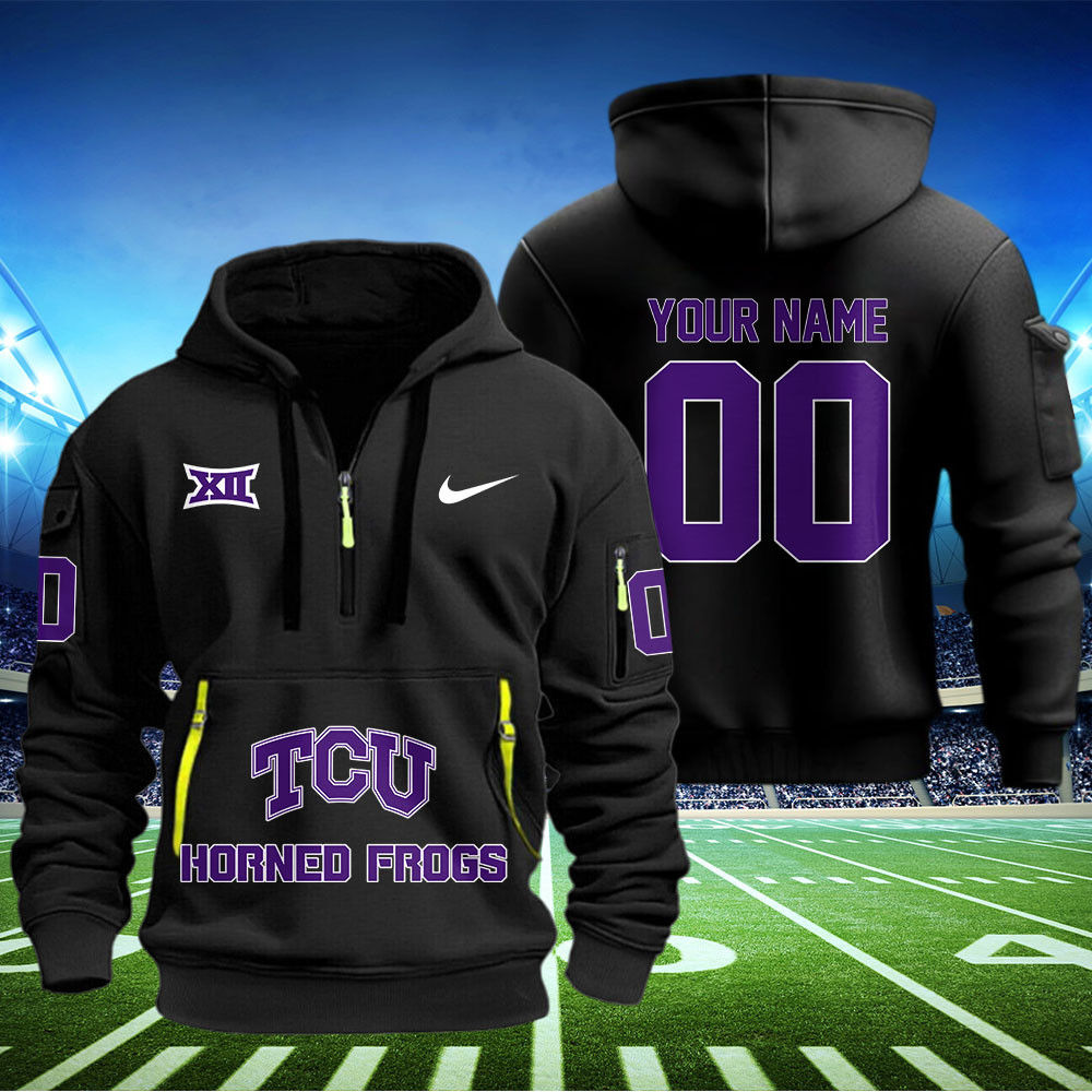 TCU Horned Frogs Football Quarter Zip Hoodie - Famjoys TCU Horned Frogs Football Quarter Zip Hoodie - Famjoys