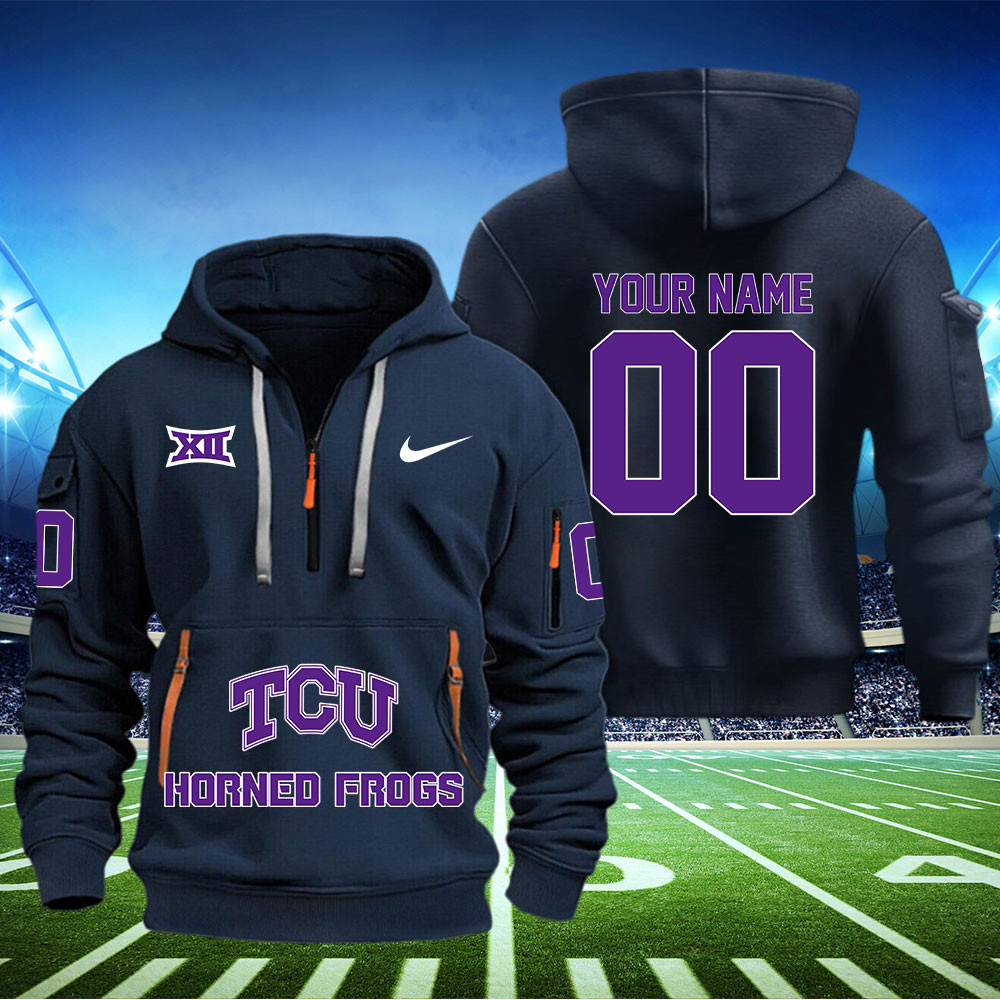 TCU Horned Frogs Football Quarter Zip Hoodie - Famjoys TCU Horned Frogs Football Quarter Zip Hoodie - Famjoys
