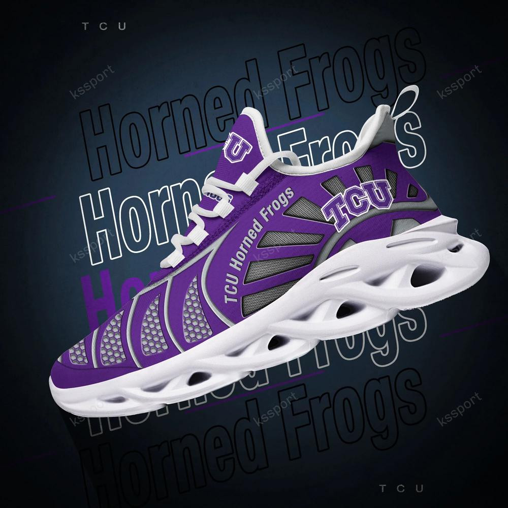 TCU Horned Frogs Max Soul Clunky, Black And White Running Shoes - Famjoys TCU Horned Frogs Max Soul Clunky, Black And White Running Shoes - Famjoys