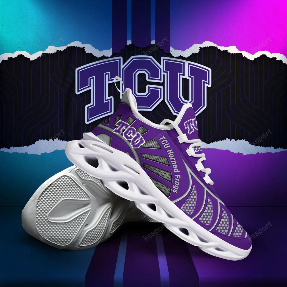 TCU Horned Frogs Max Soul Clunky, Black And White Running Shoes - Famjoys TCU Horned Frogs Max Soul Clunky, Black And White Running Shoes - Famjoys