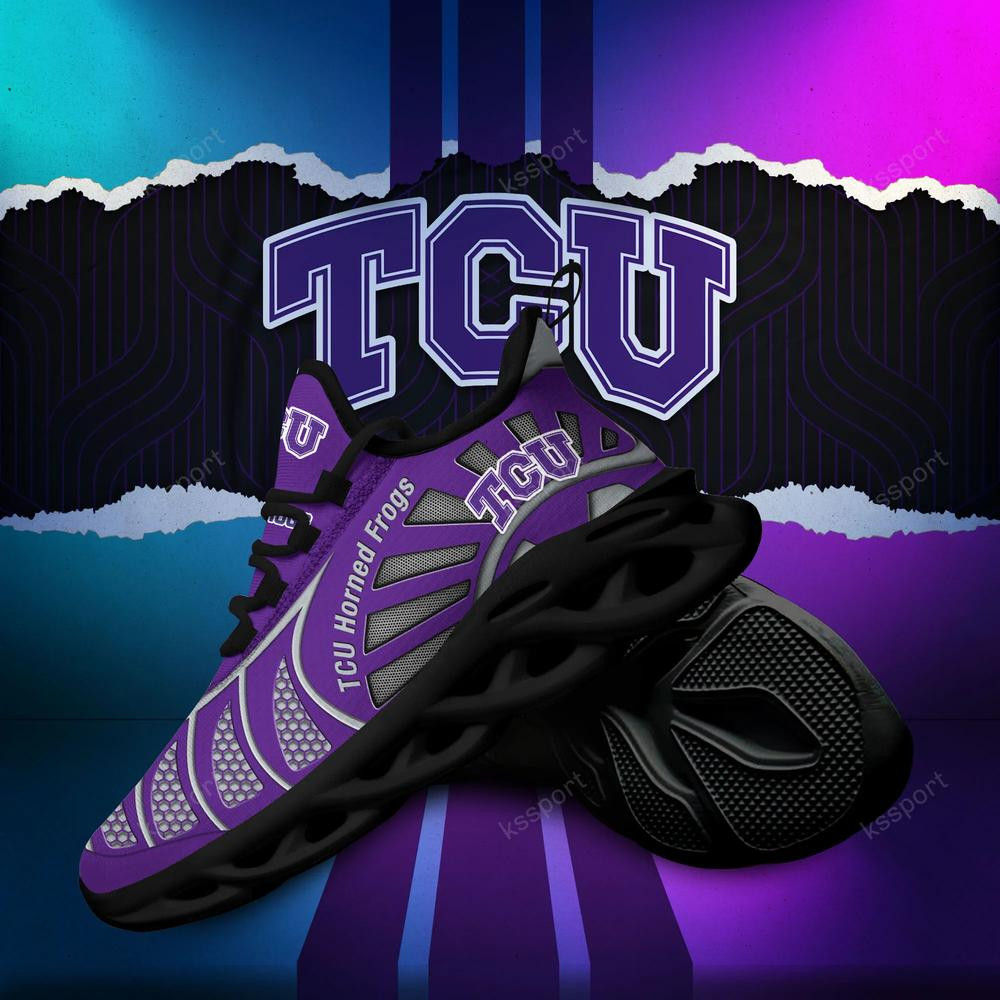 TCU Horned Frogs Max Soul Clunky, Black And White Running Shoes - Famjoys TCU Horned Frogs Max Soul Clunky, Black And White Running Shoes - Famjoys