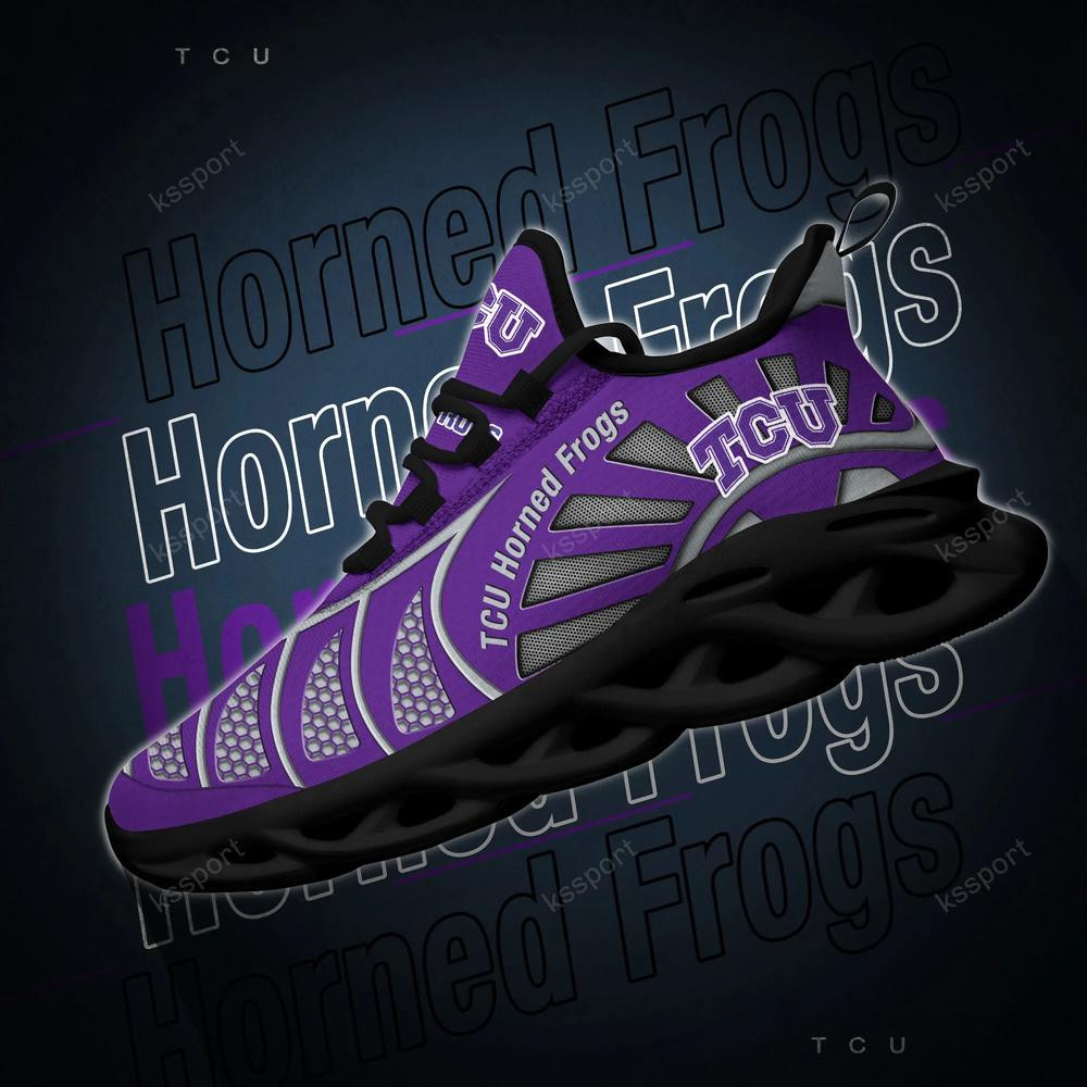 TCU Horned Frogs Max Soul Clunky, Black And White Running Shoes - Famjoys TCU Horned Frogs Max Soul Clunky, Black And White Running Shoes - Famjoys