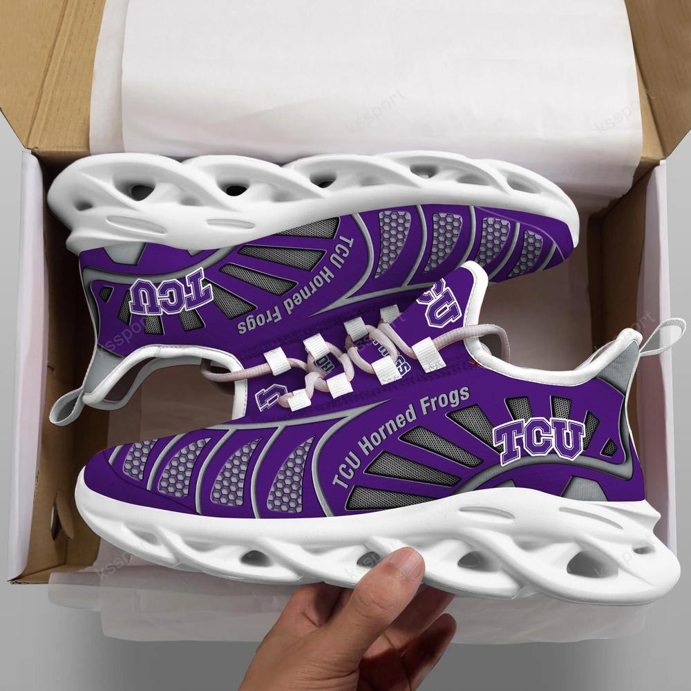 TCU Horned Frogs Max Soul Clunky, Black And White Running Shoes - Famjoys TCU Horned Frogs Max Soul Clunky, Black And White Running Shoes - Famjoys