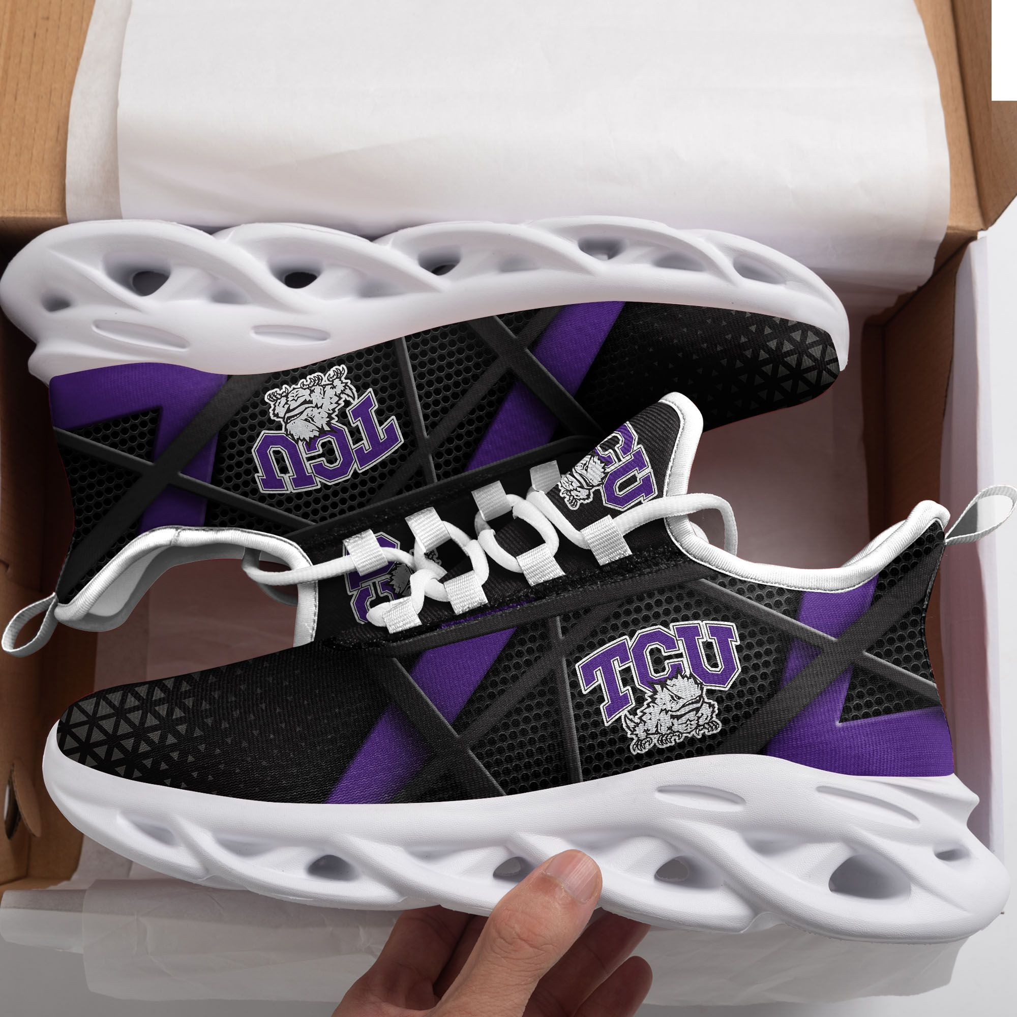 TCU Horned Frogs Max Soul Sneakers Shoes - Famjoys TCU Horned Frogs Max Soul Sneakers Shoes - Famjoys