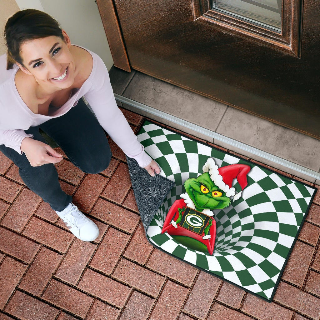 Team Door Mat | Grinch Wearing Santa Clothes Holding Green Bay Parker Door Mat - Famjoys Team Door Mat | Grinch Wearing Santa Clothes Holding Green Bay Parker Door Mat - Famjoys