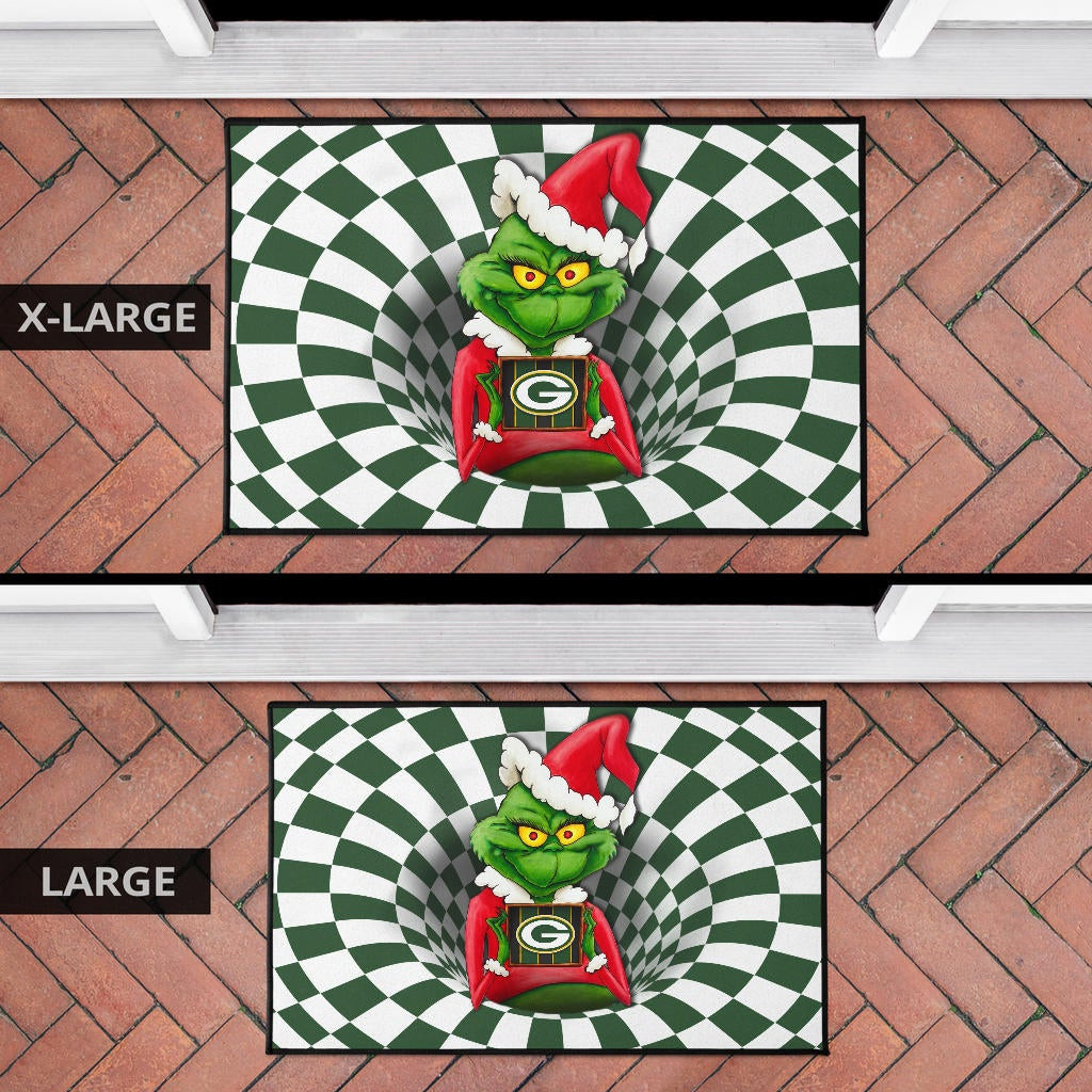 Team Door Mat | Grinch Wearing Santa Clothes Holding Green Bay Parker Door Mat - Famjoys Team Door Mat | Grinch Wearing Santa Clothes Holding Green Bay Parker Door Mat - Famjoys