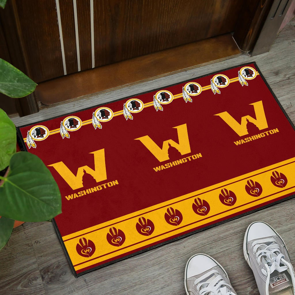 Team Door Mat - Washington W And Rugby Ball Patterns Door Mat - Famjoys Team Door Mat - Washington W And Rugby Ball Patterns Door Mat - Famjoys