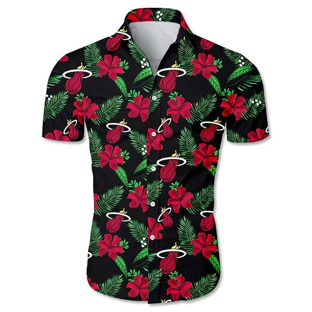 Team Miami Heat Floral Printed Hawaiian Shirt - Famjoys Team Miami Heat Floral Printed Hawaiian Shirt - Famjoys