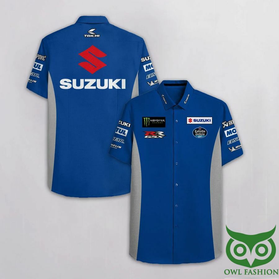 Team Suzuki Ecstar Blue And Gray Monster Hawaiian Shirt - Famjoys Team Suzuki Ecstar Blue And Gray Monster Hawaiian Shirt - Famjoys