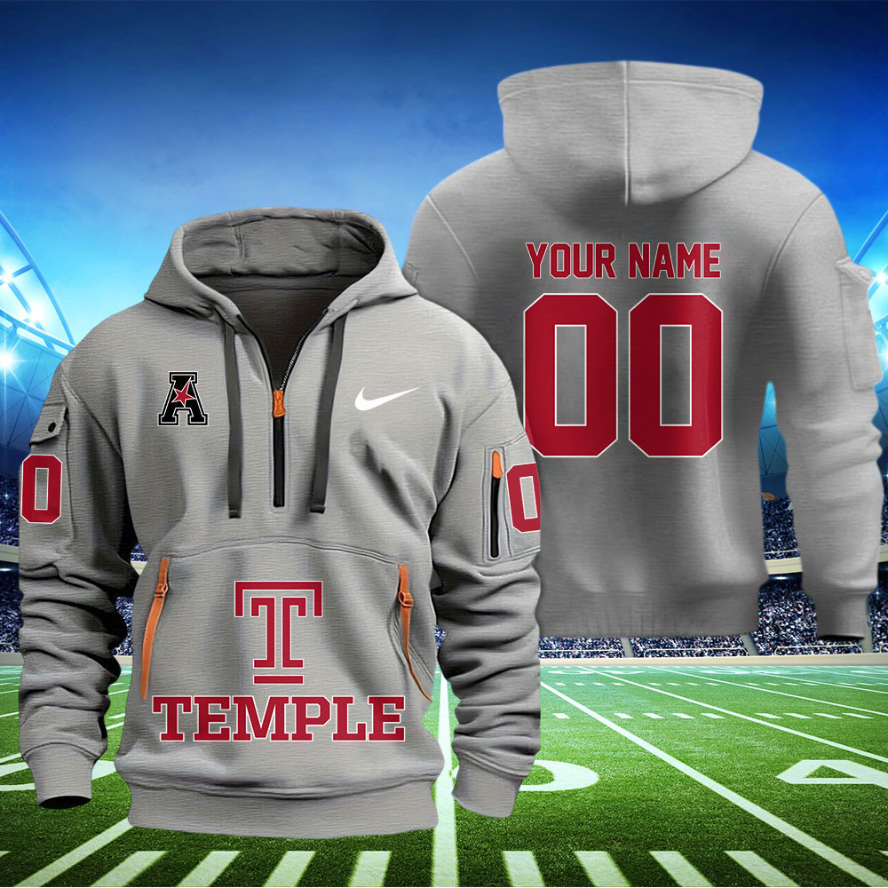 Temple Owls Football Quarter Zip Hoodie - Famjoys Temple Owls Football Quarter Zip Hoodie - Famjoys
