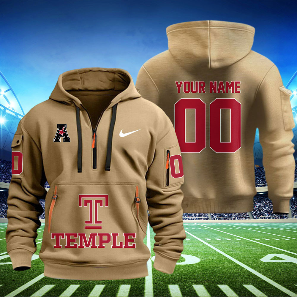 Temple Owls Football Quarter Zip Hoodie - Famjoys Temple Owls Football Quarter Zip Hoodie - Famjoys