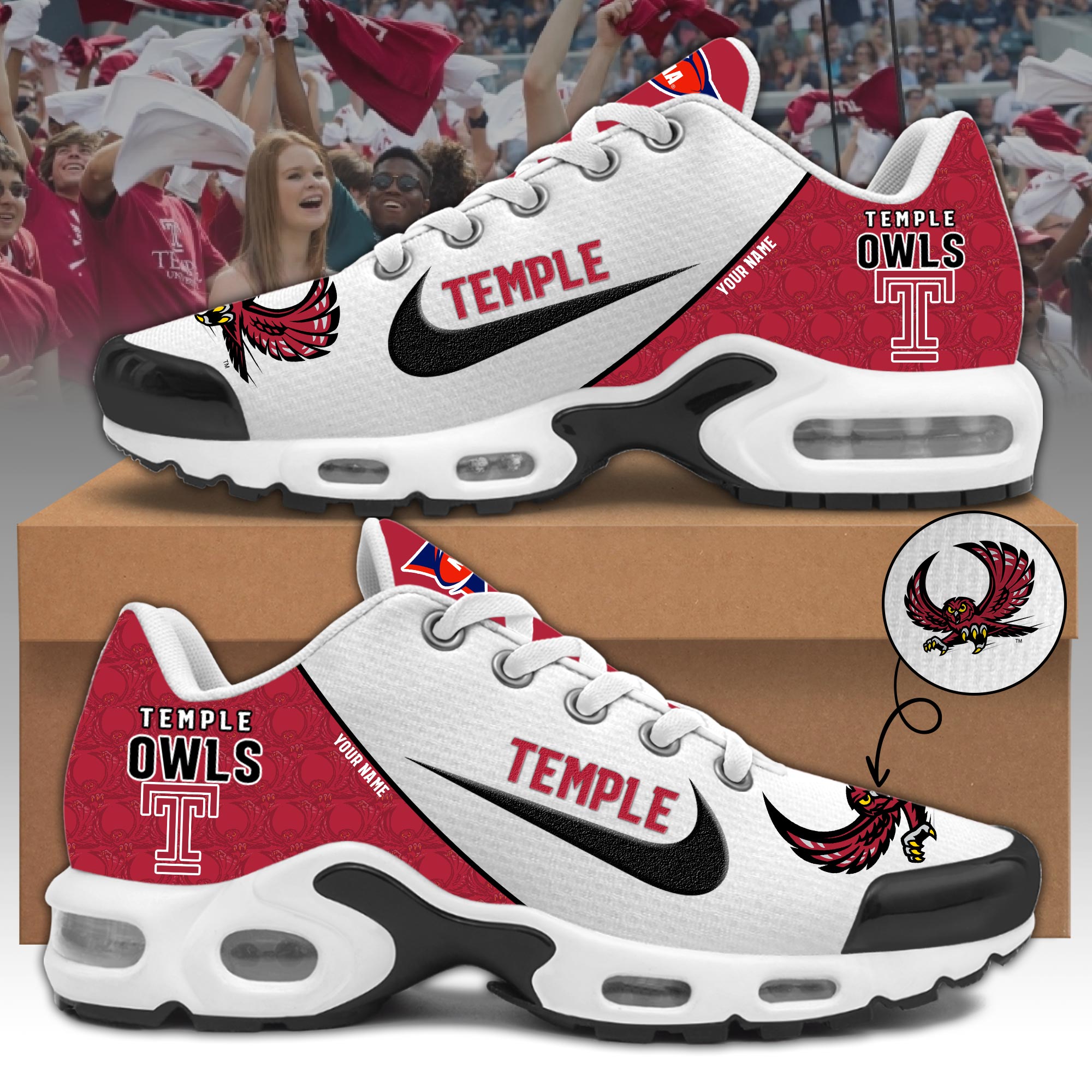 Temple Owls Personalized Shoes - Famjoys Temple Owls Personalized Shoes - Famjoys