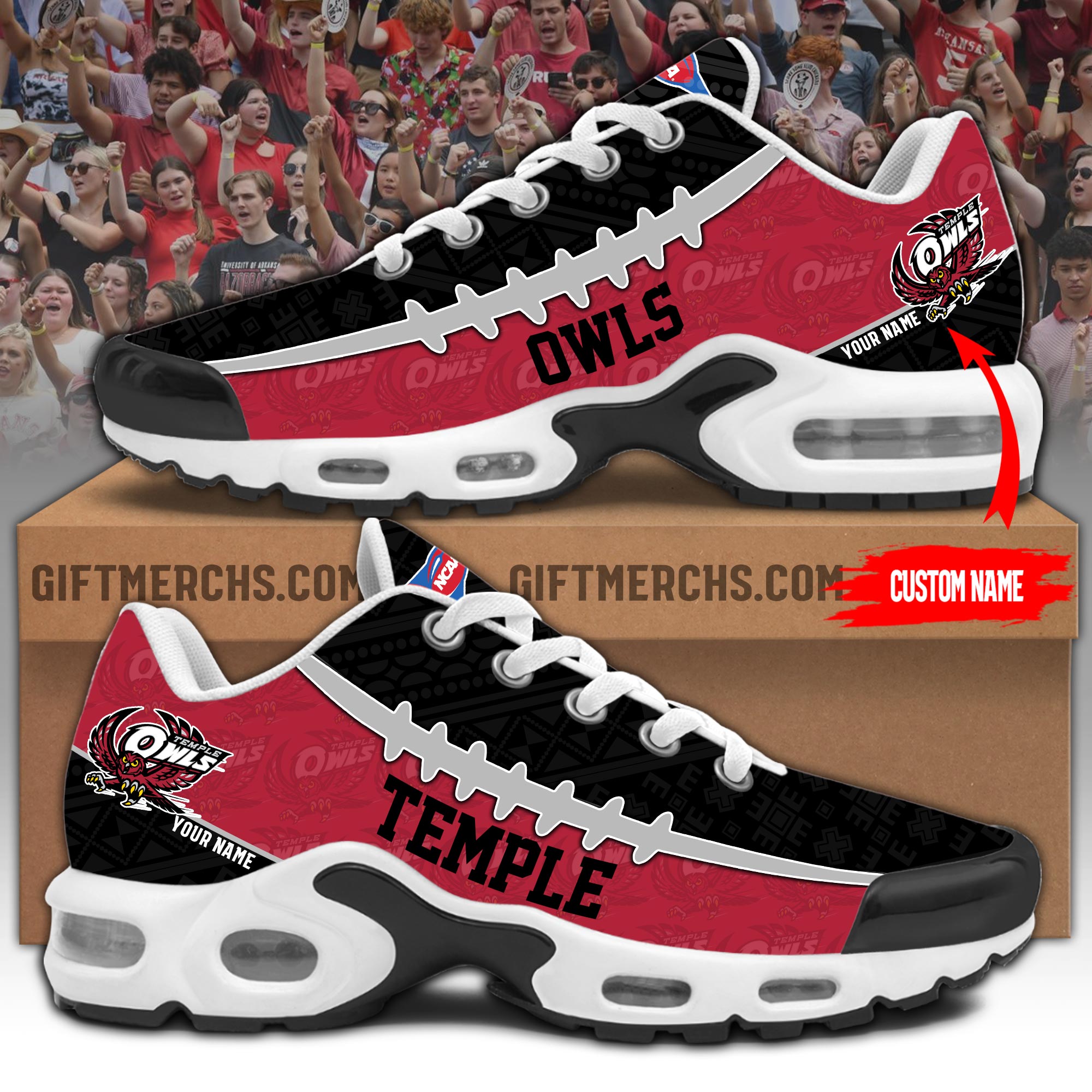 Temple Owls Personalized Shoes - Famjoys Temple Owls Personalized Shoes - Famjoys
