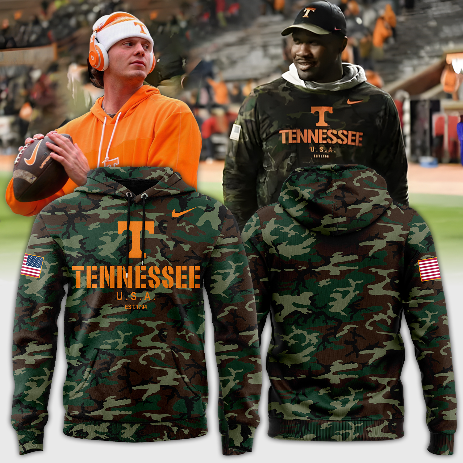 Tennessee Football Camo Salute to Service Club Fleece Pullover Hoodie - Famjoys Tennessee Football Camo Salute to Service Club Fleece Pullover Hoodie - Famjoys